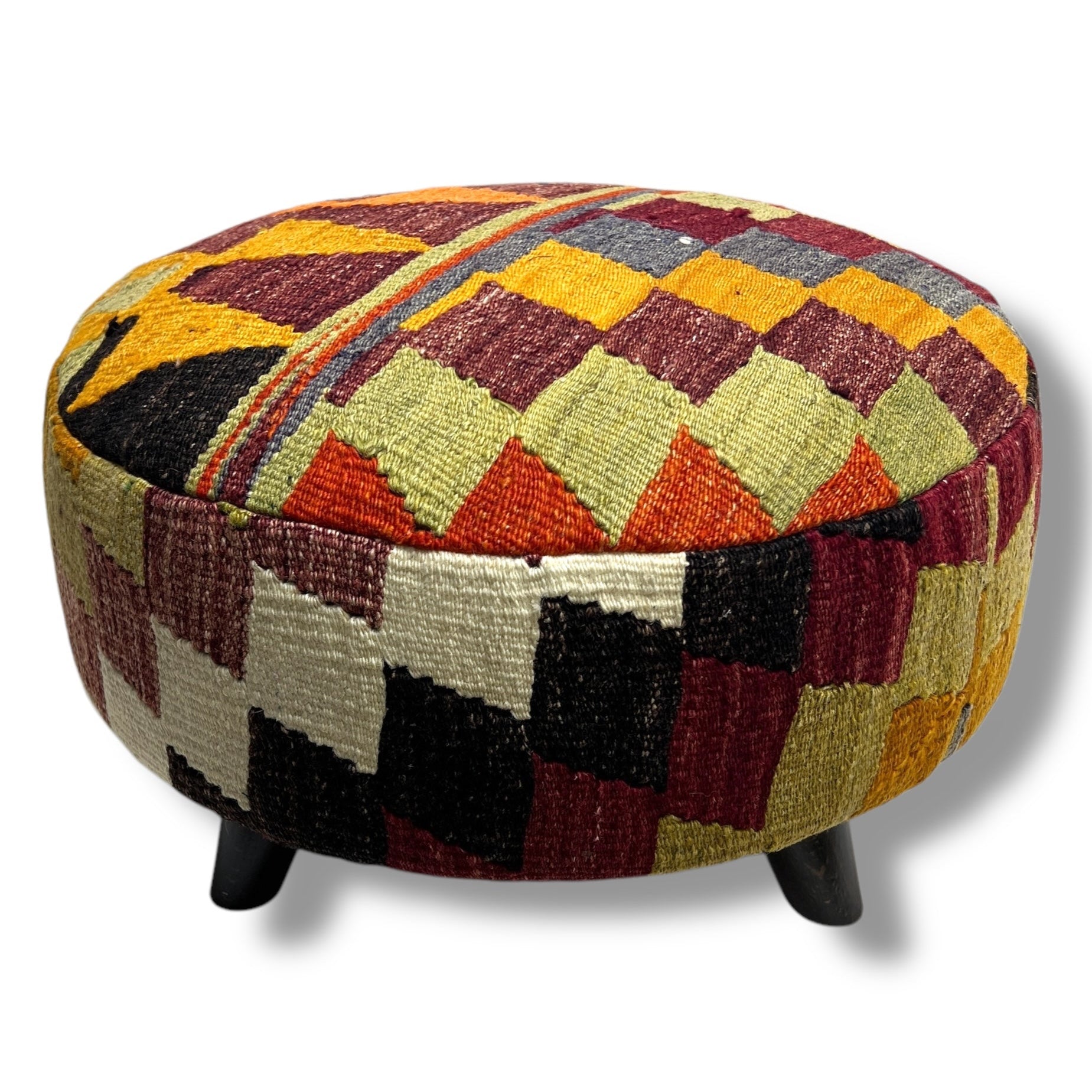 Vintage Kilim Round Footstool