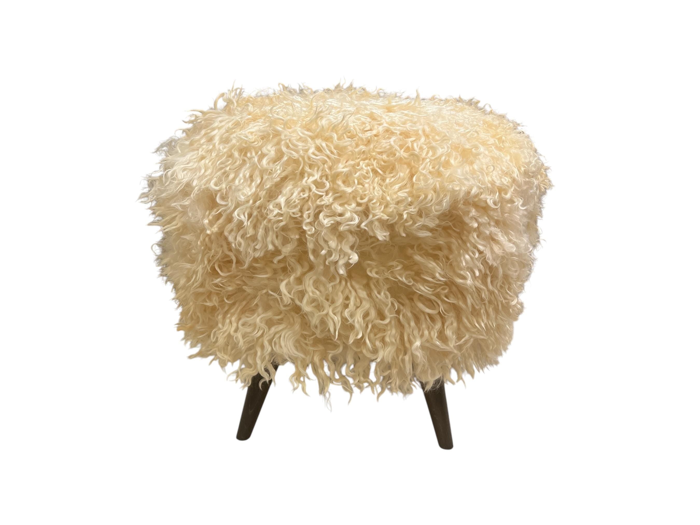 Angora Hide Small Round Ottoman