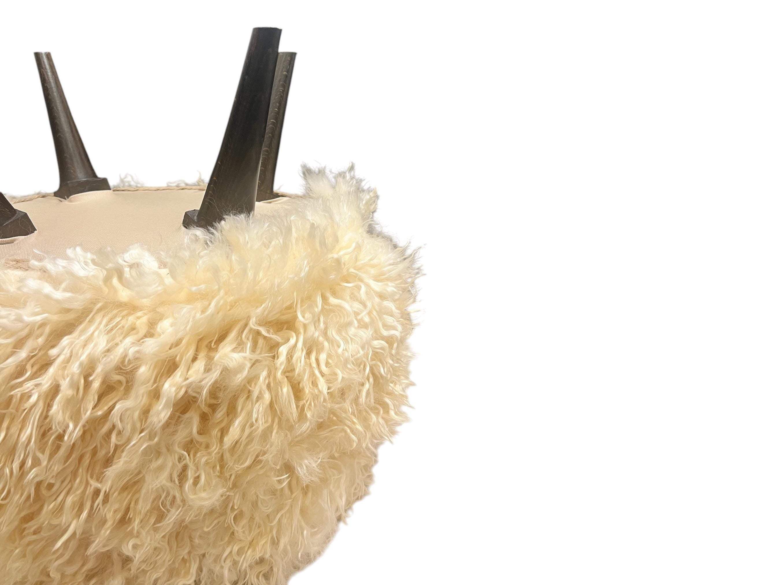 Angora Hide Small Round Ottoman