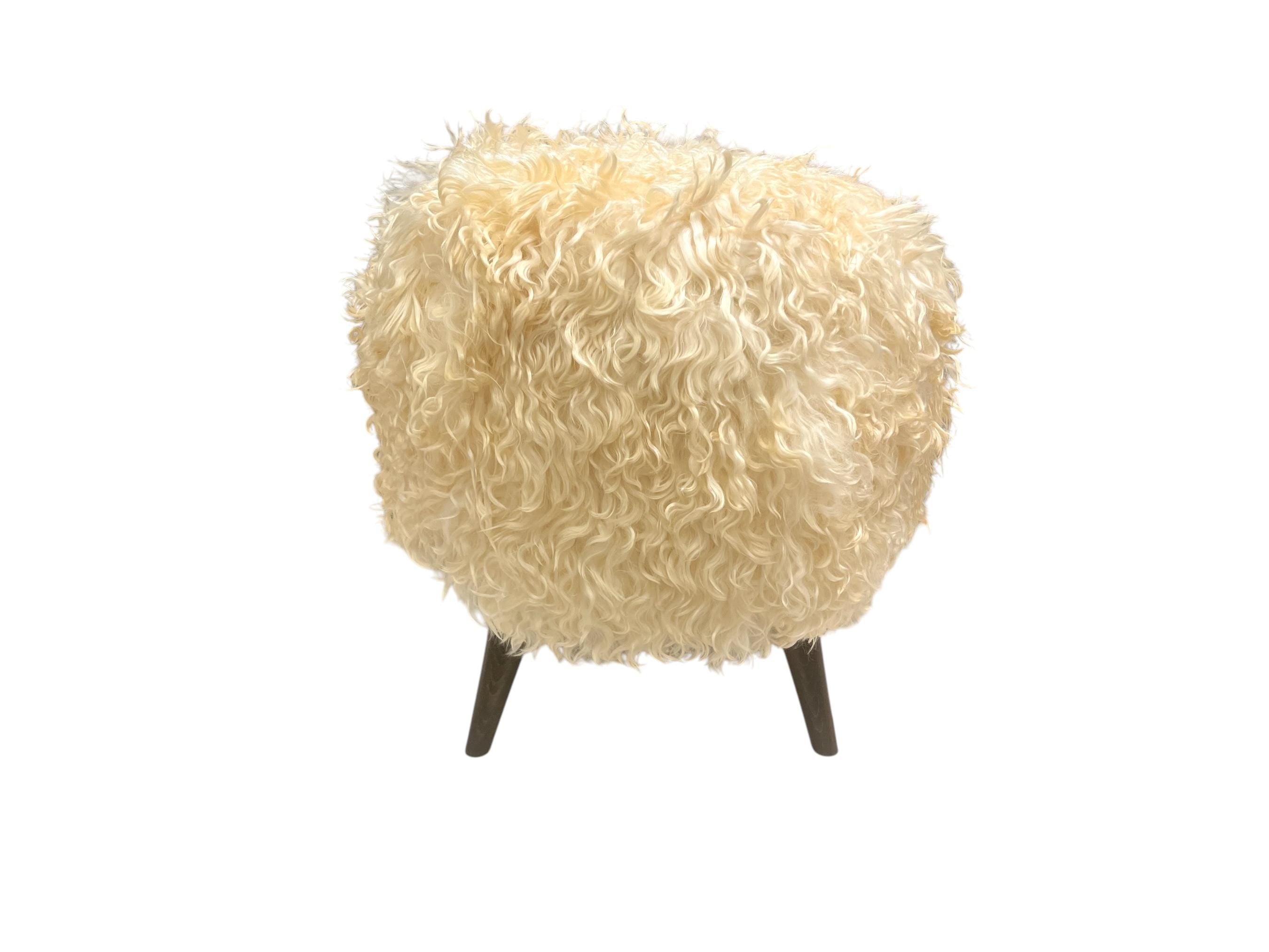 Small Angora Hide Round Ottoman