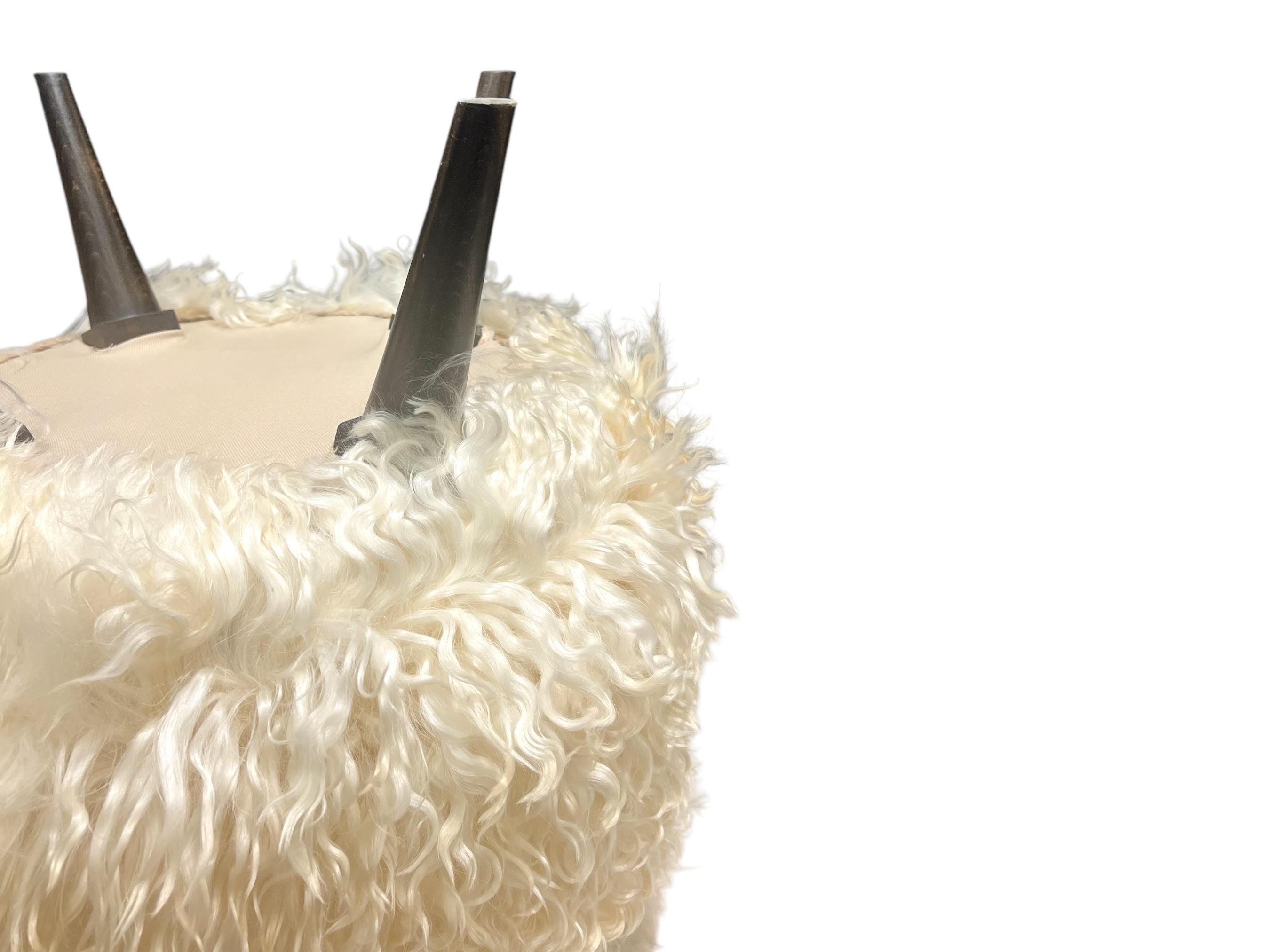 Small Angora Hide Round Ottoman