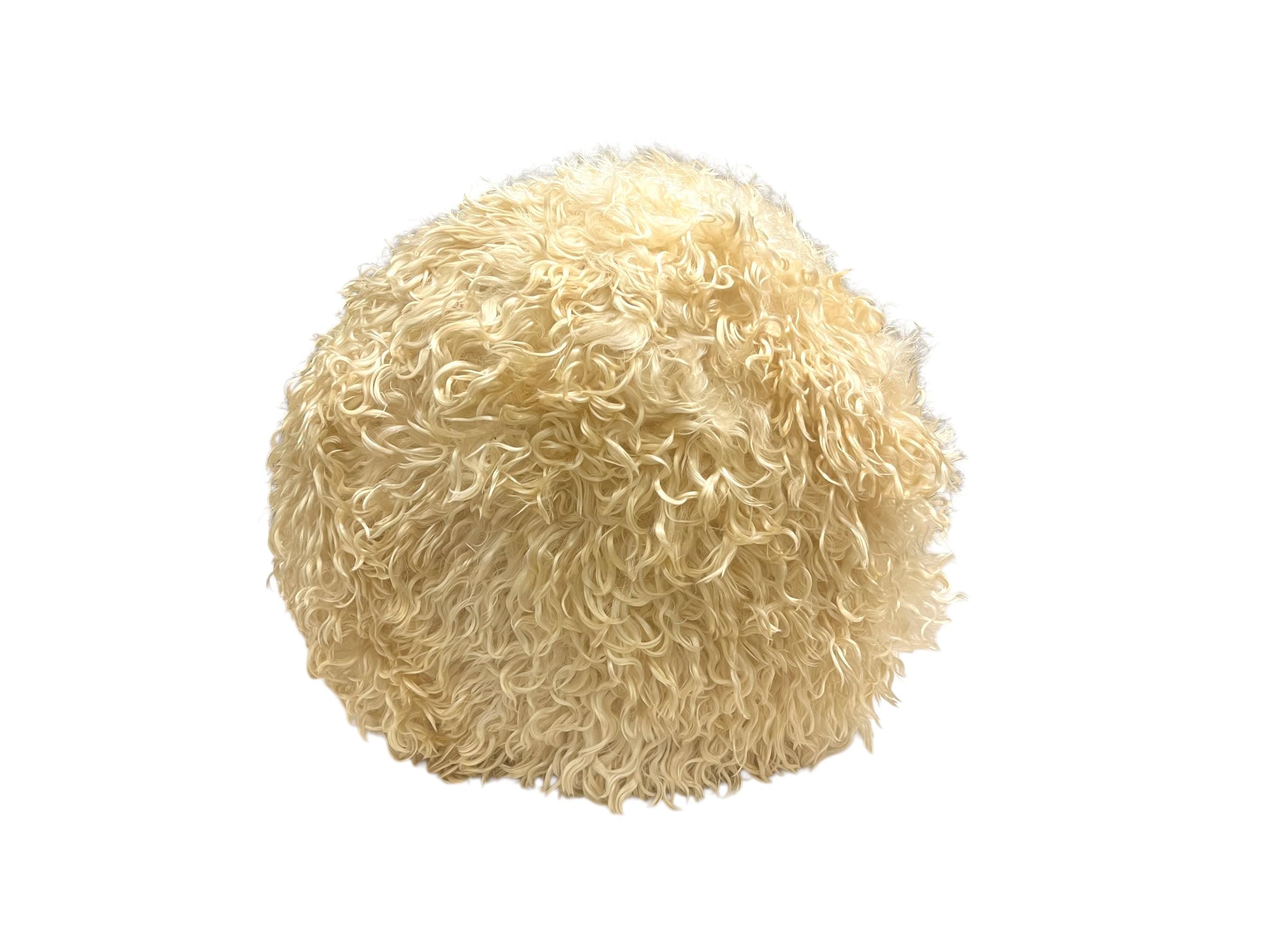 Angora Hide Small Round Ottoman