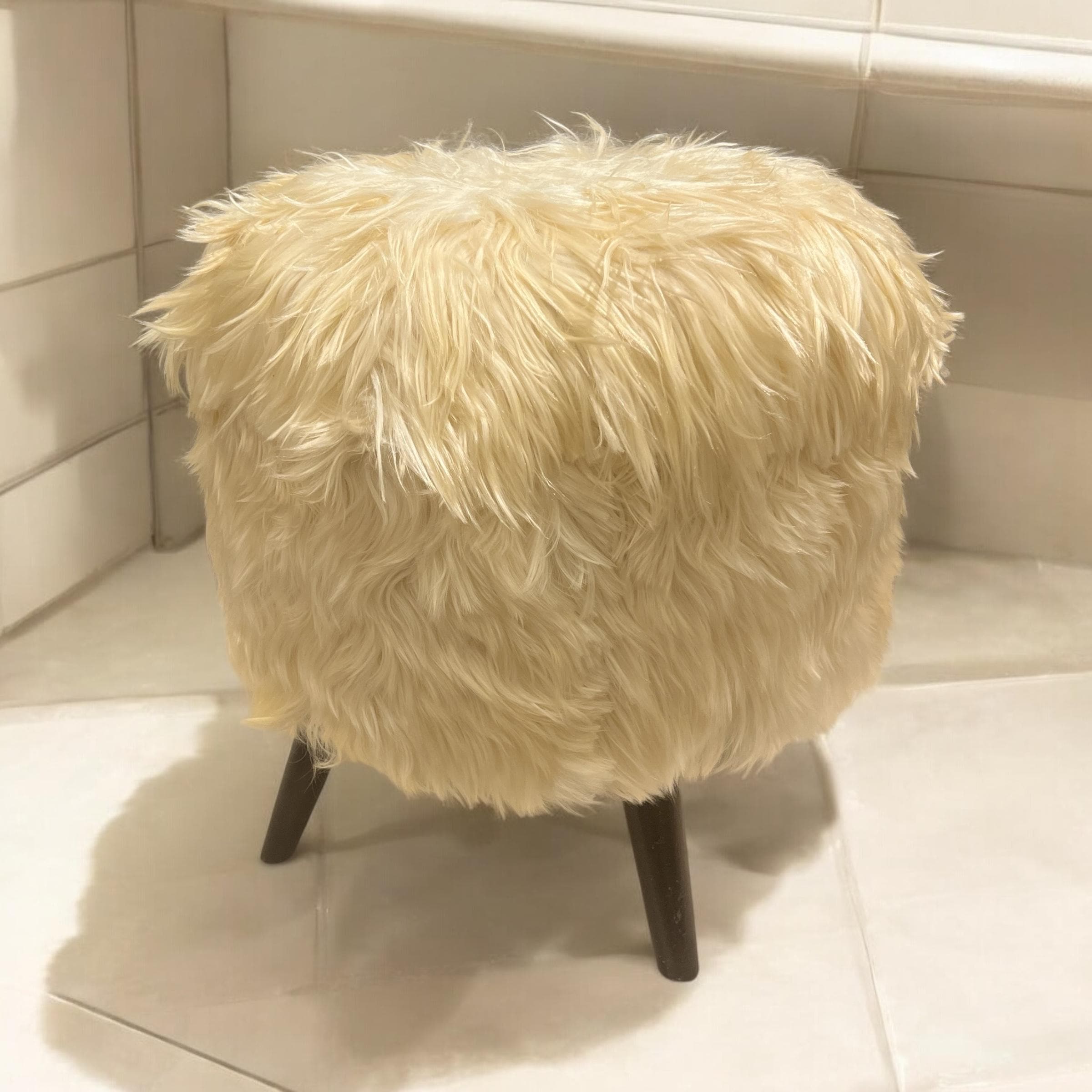 Small Round Angora Ottoman
