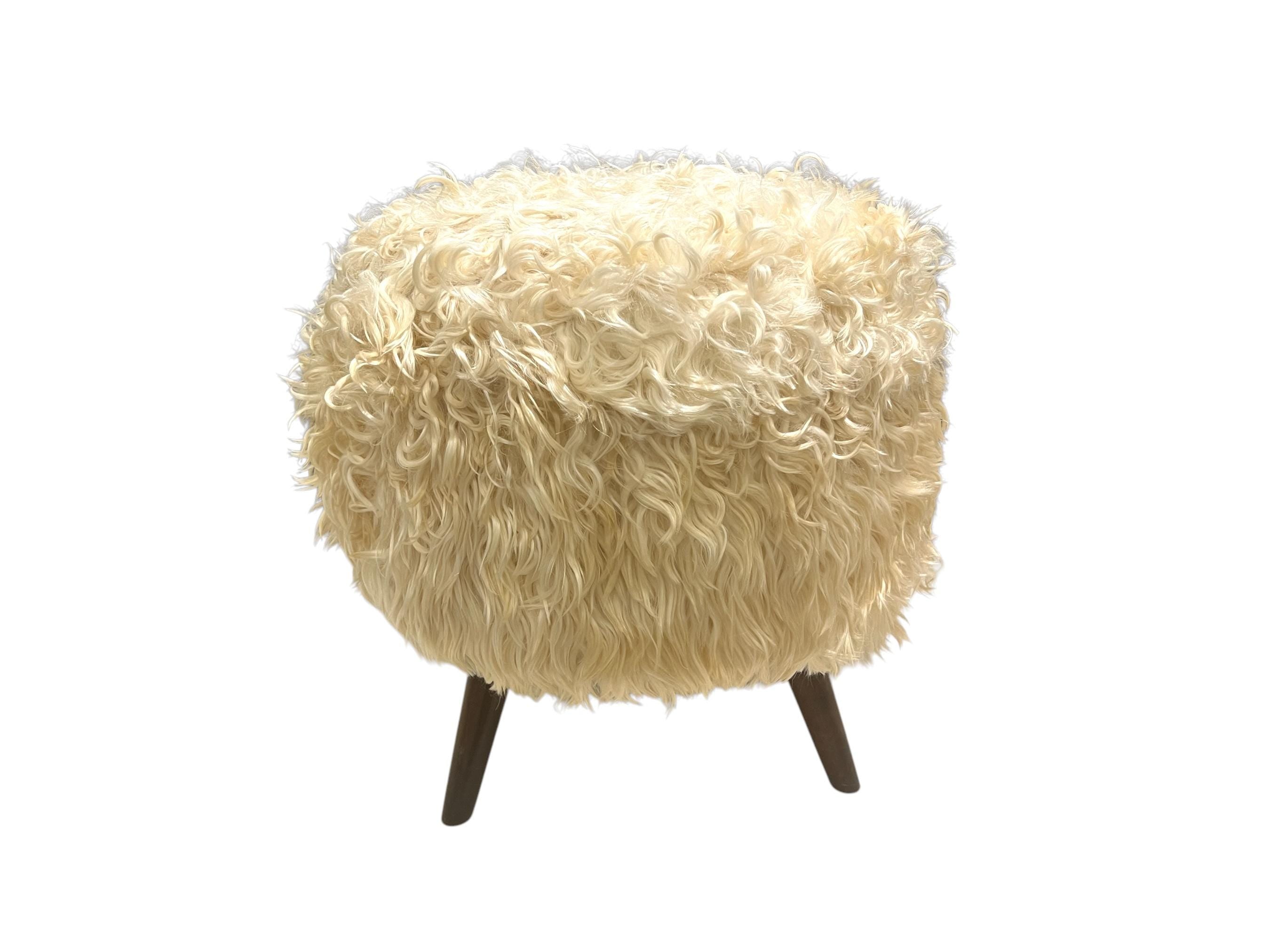 Angora Hide Small Round Ottoman