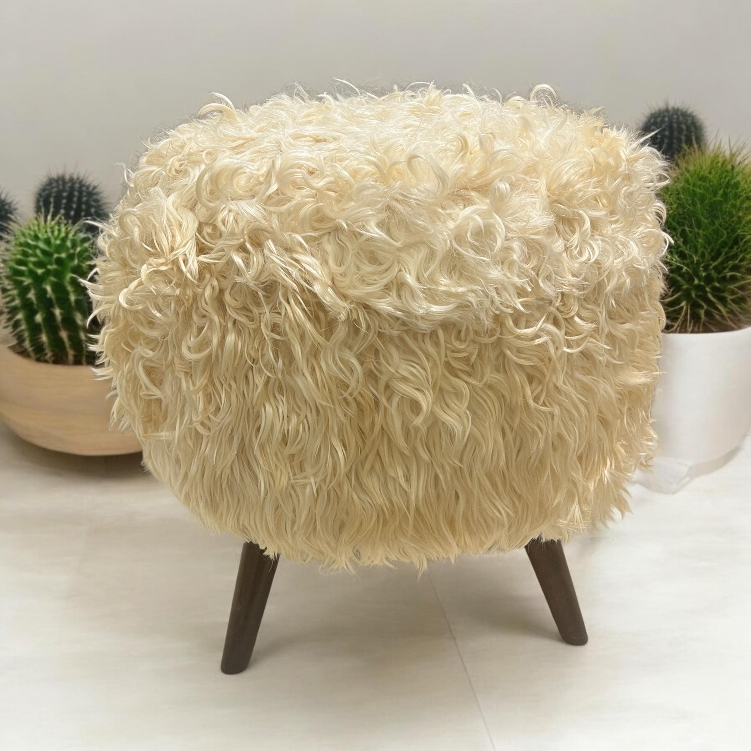 Angora Hide Small Round Ottoman
