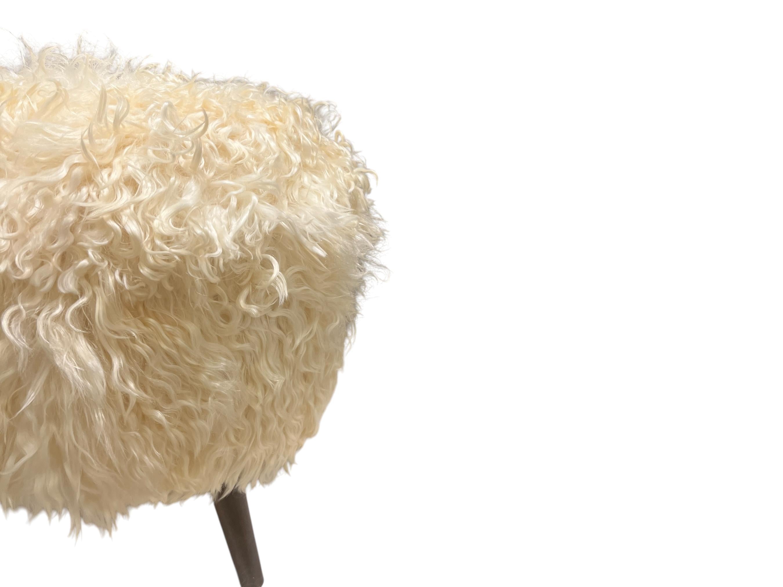 Angora Hide Small Round Ottoman
