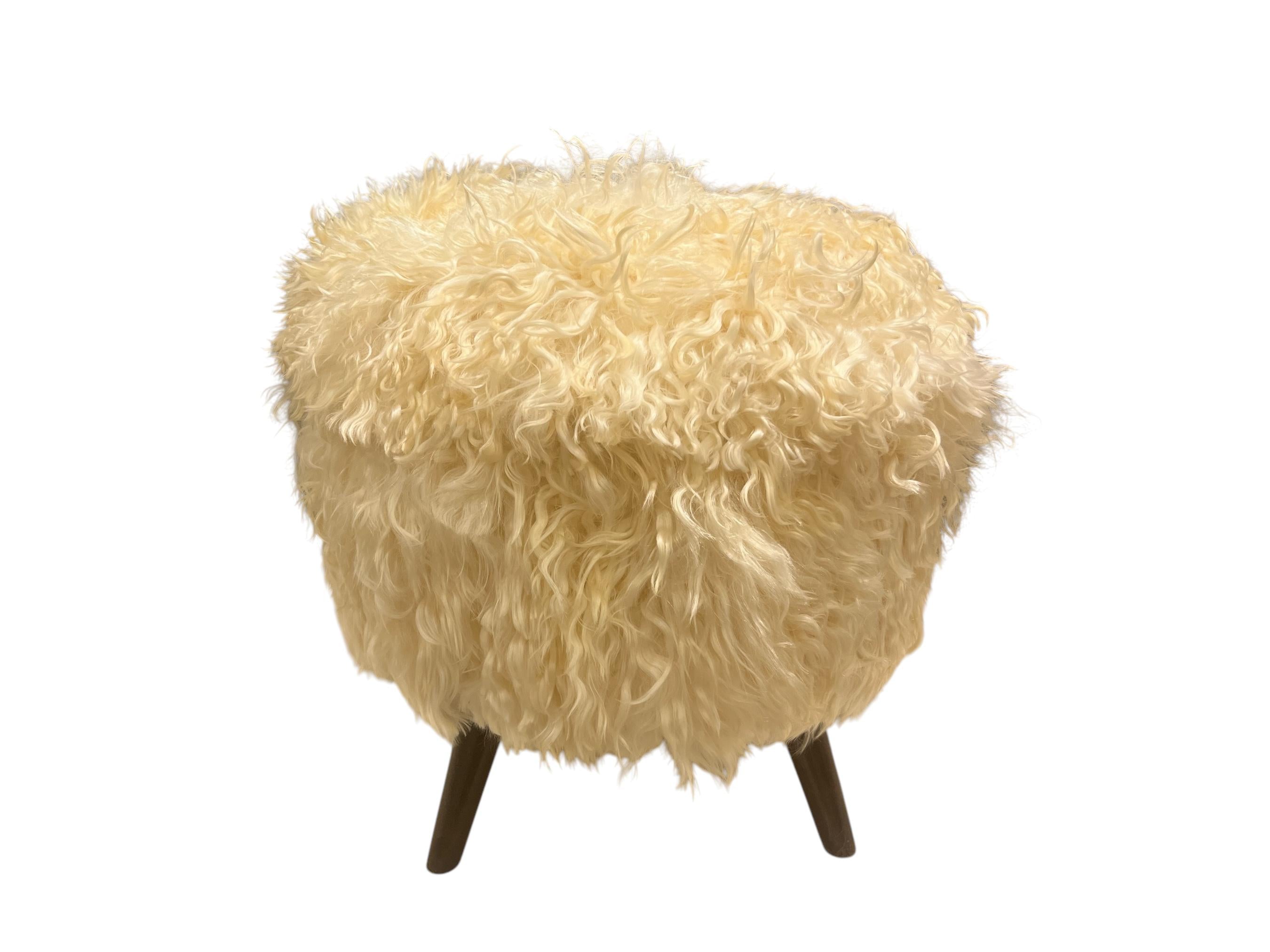 Angora Hide Small Round Ottoman