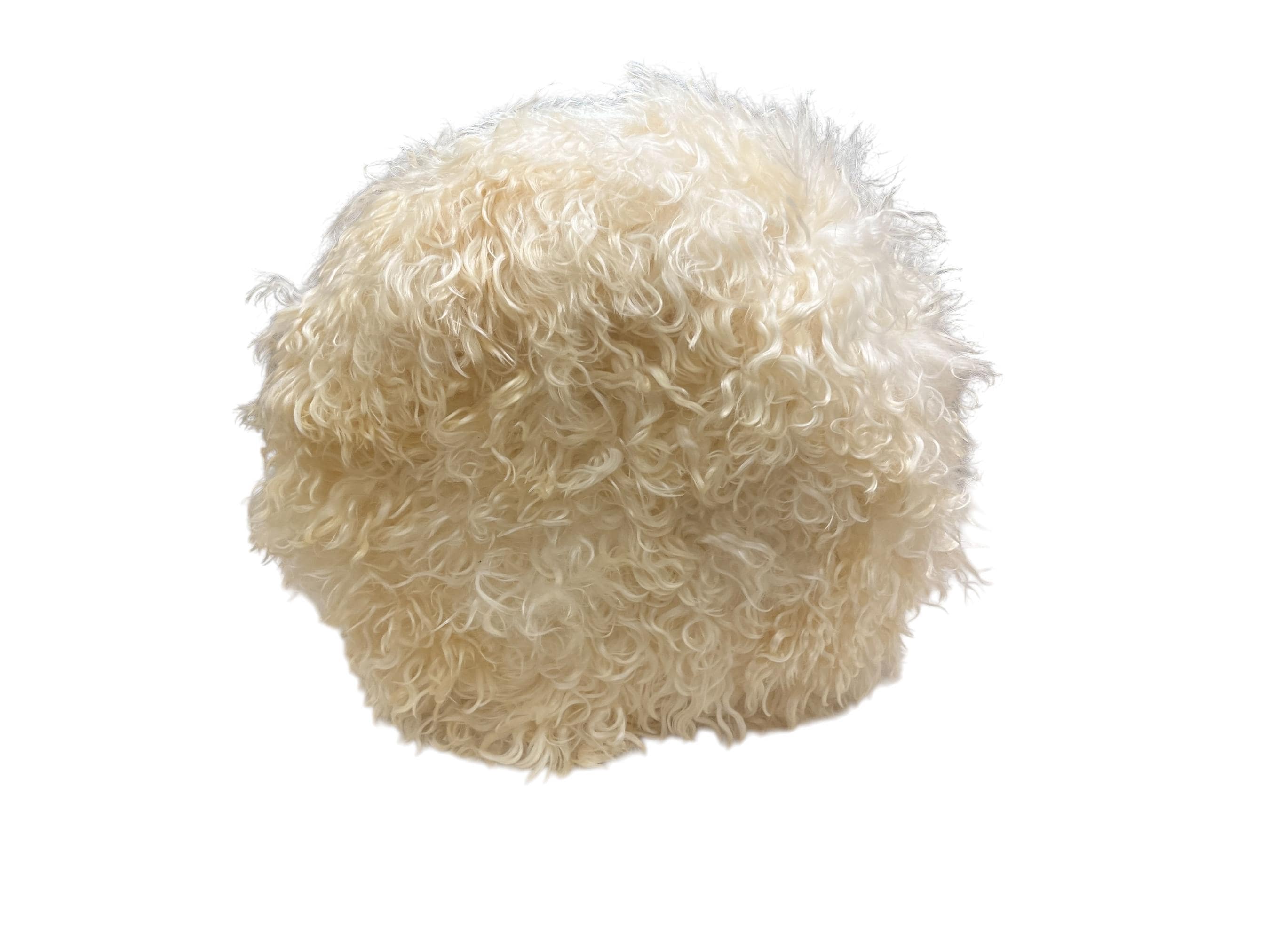 Angora Hide Small Round Ottoman