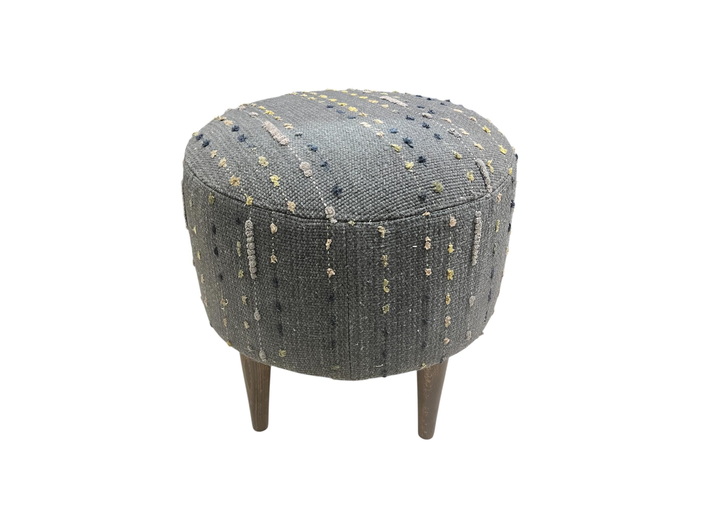 Grey Kilim Small Round Ottoman