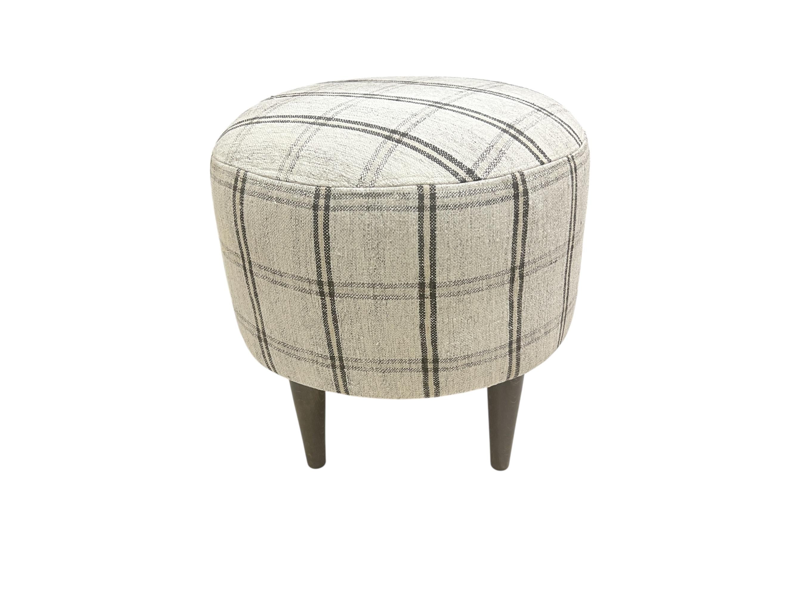 Small Vintage Stripe Kilim Round Ottoman