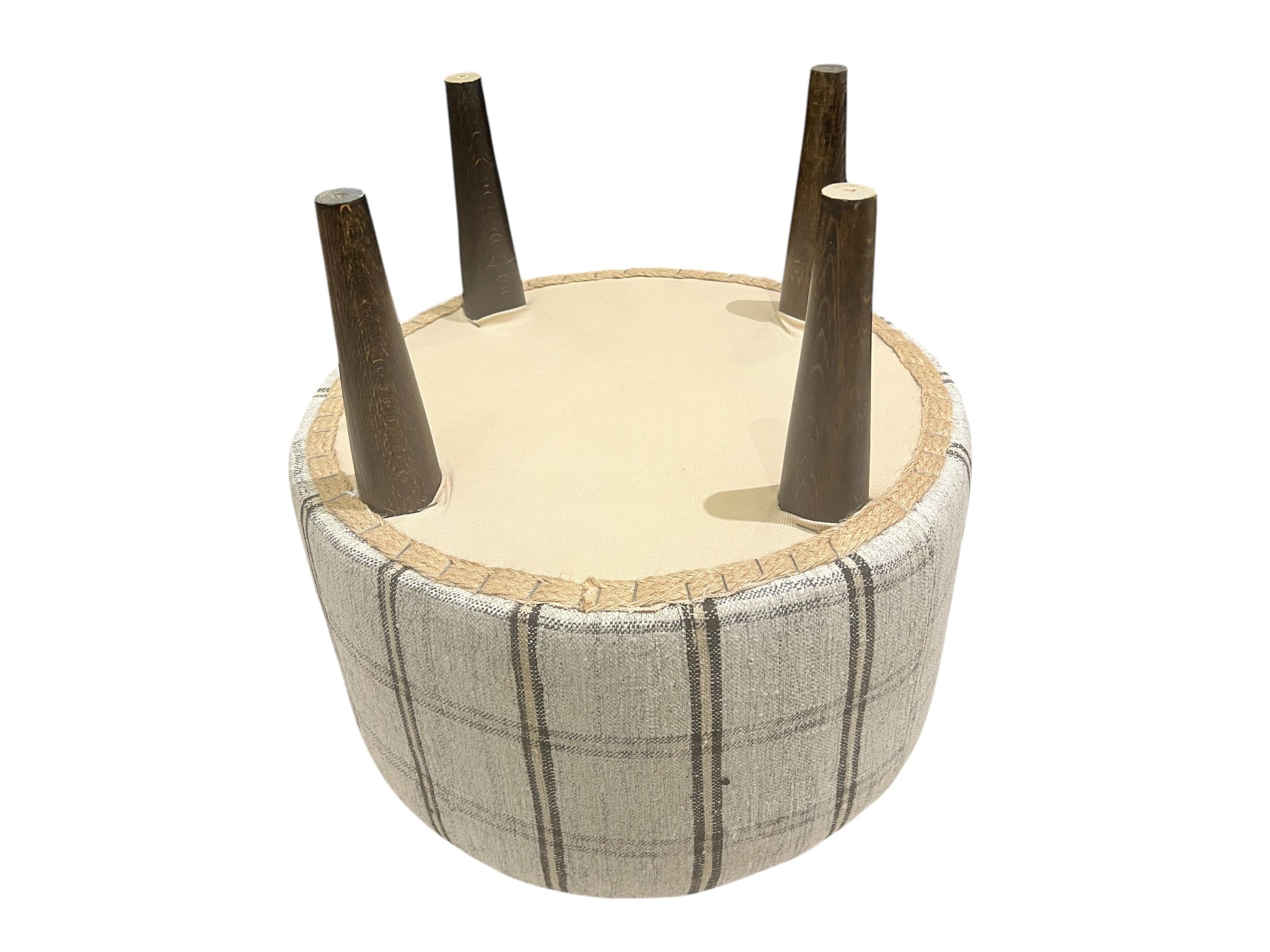 Small Vintage Stripe Kilim Round Ottoman