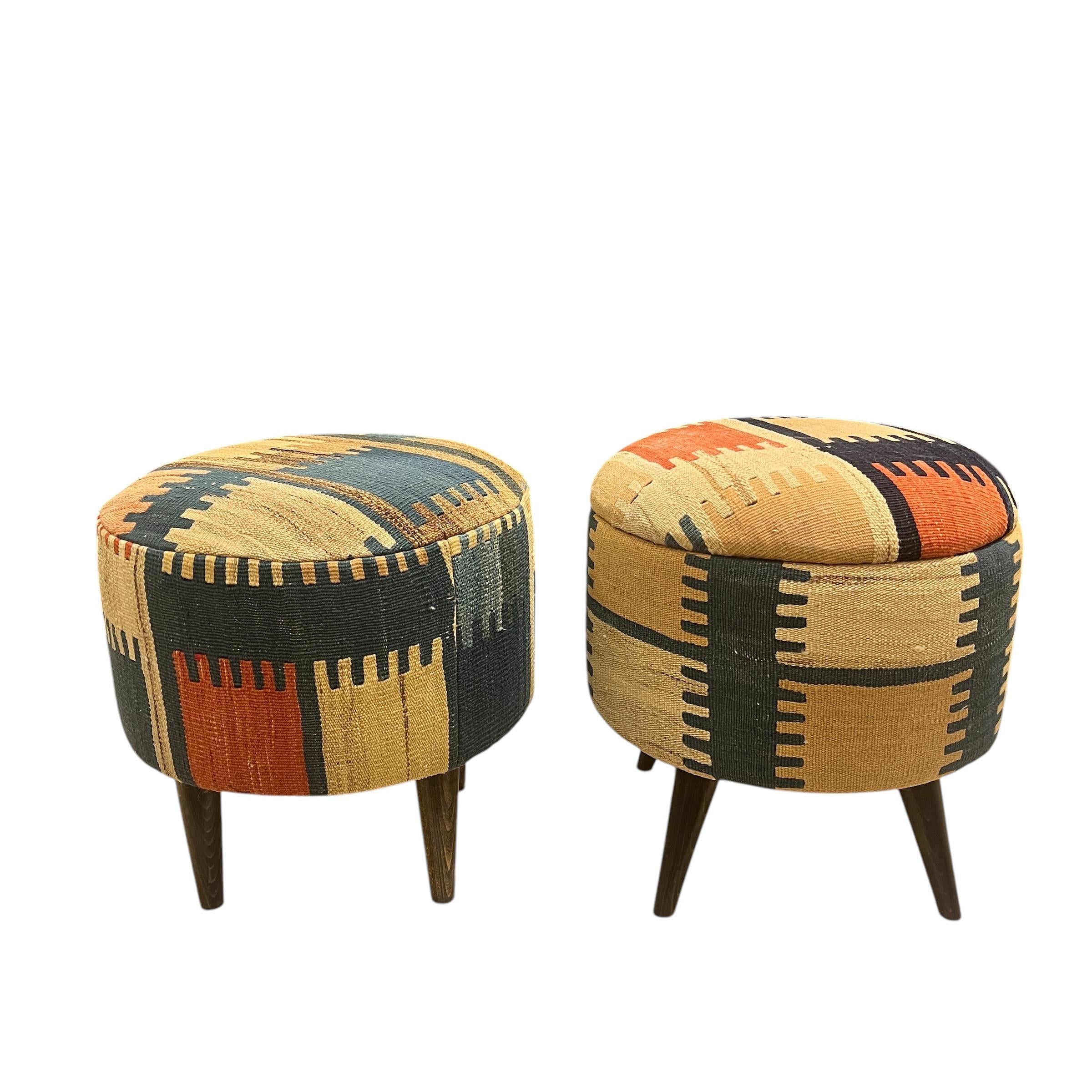 Small Round Kilim Ottomans