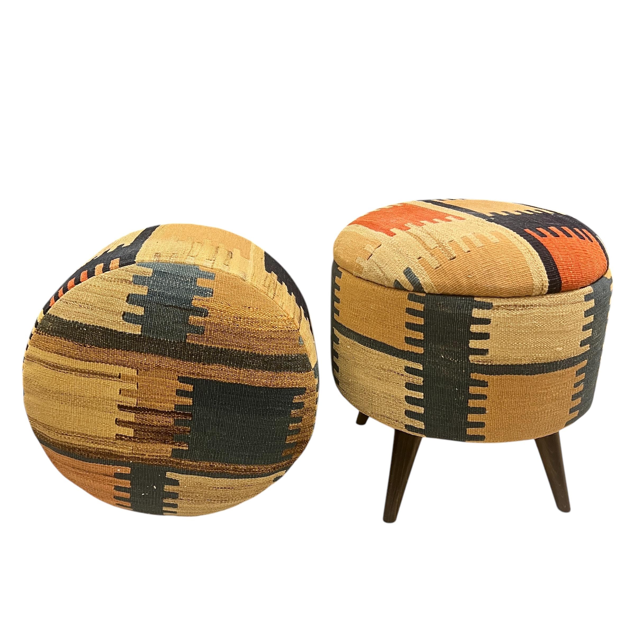 Small Round Kilim Ottomans