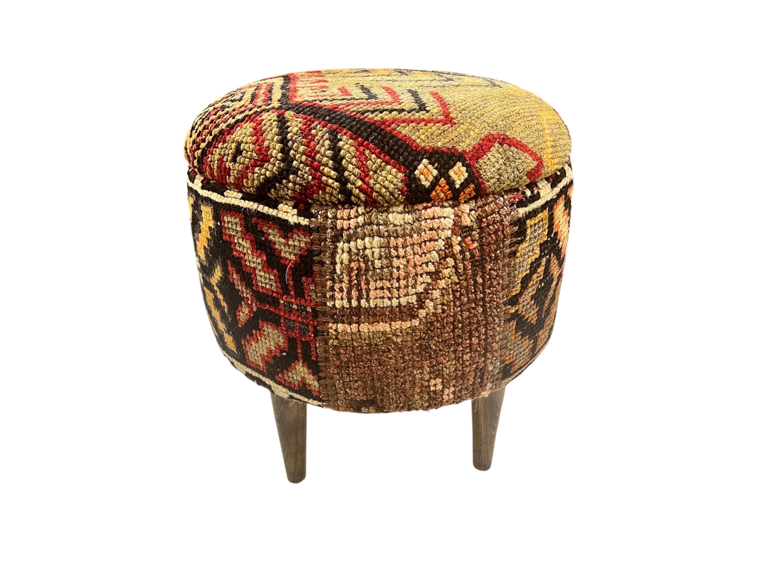 Vintage Carpet Small Round Ottoman