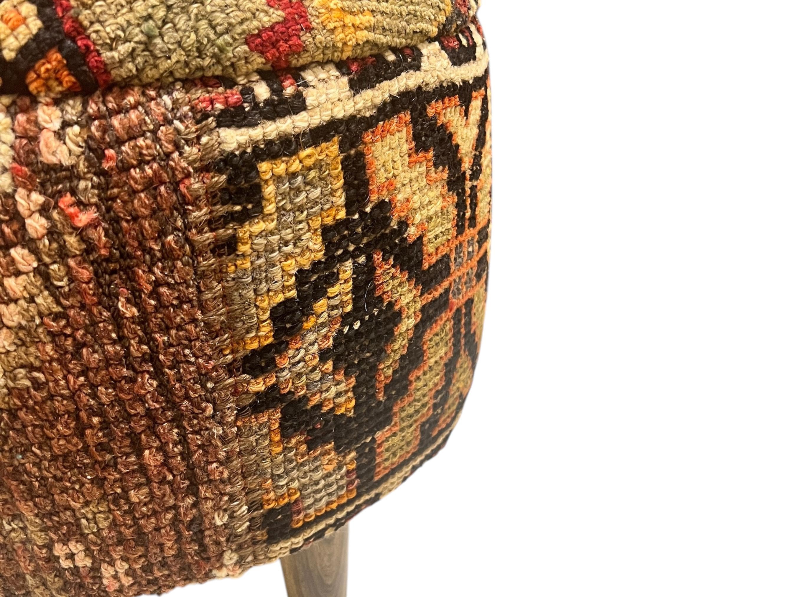 Vintage Carpet Small Round Ottoman