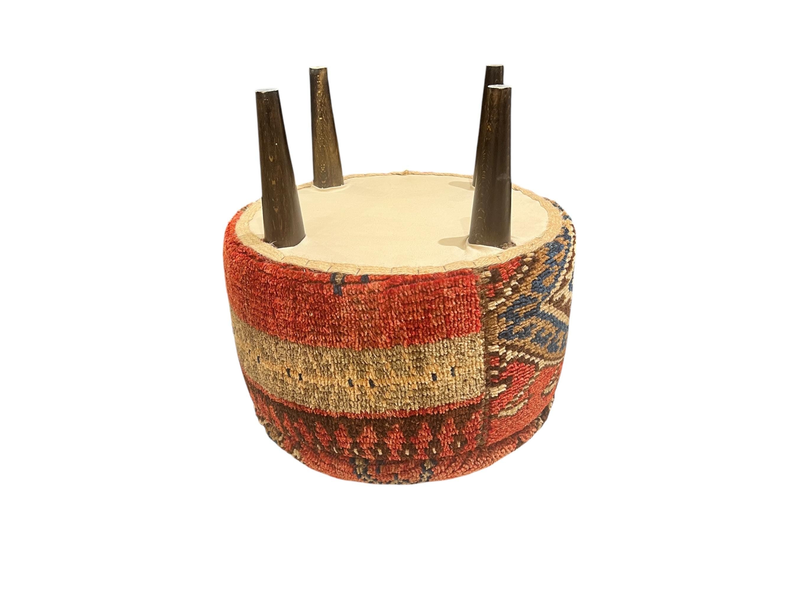 Vintage Carpet Small Round Ottoman