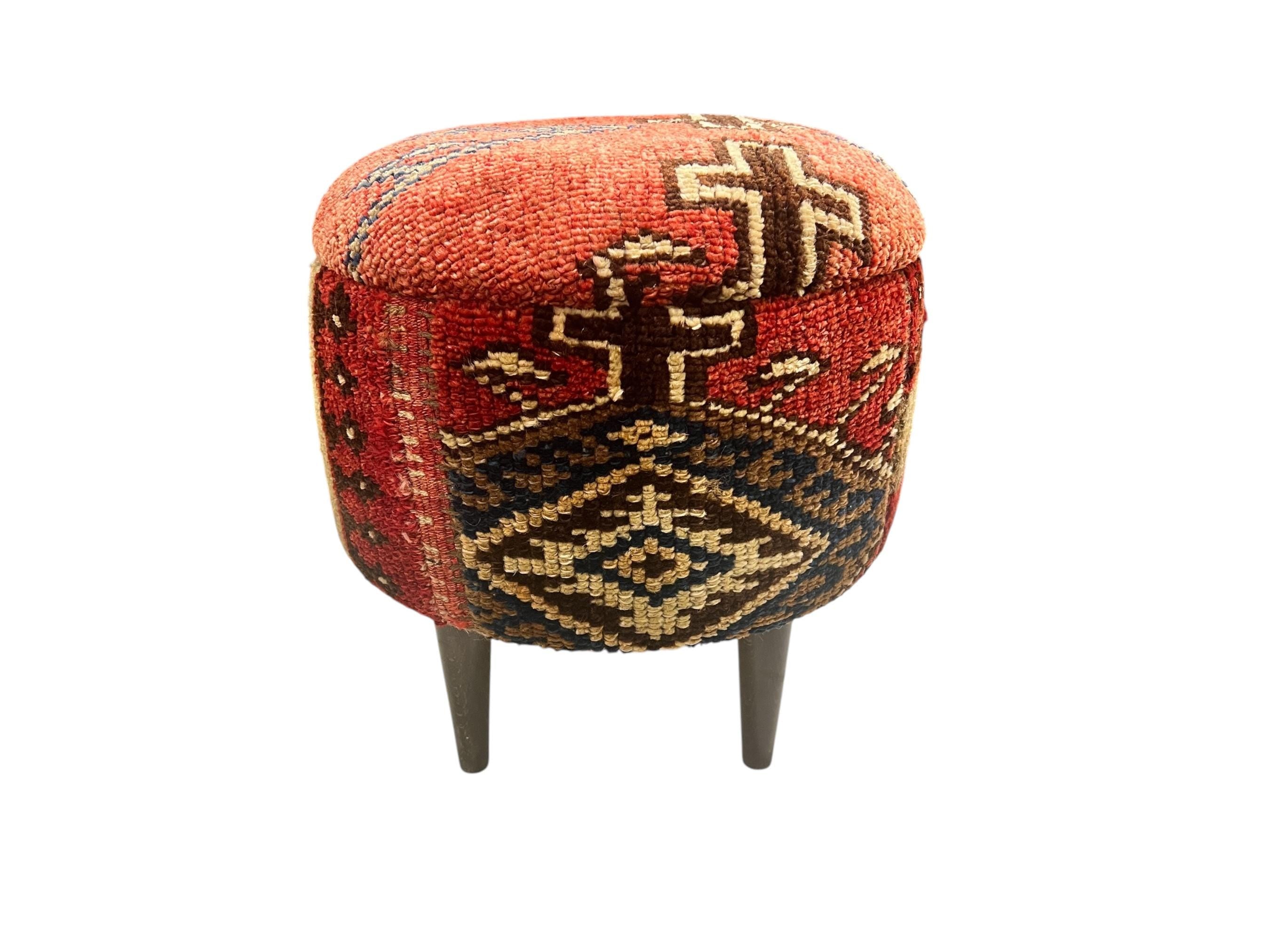 Vintage Carpet Small Round Ottoman