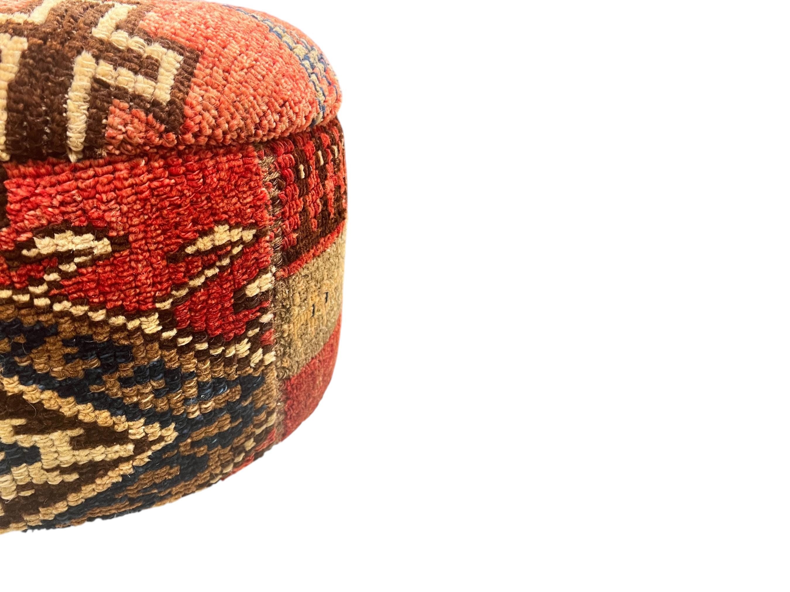 Vintage Carpet Small Round Ottoman