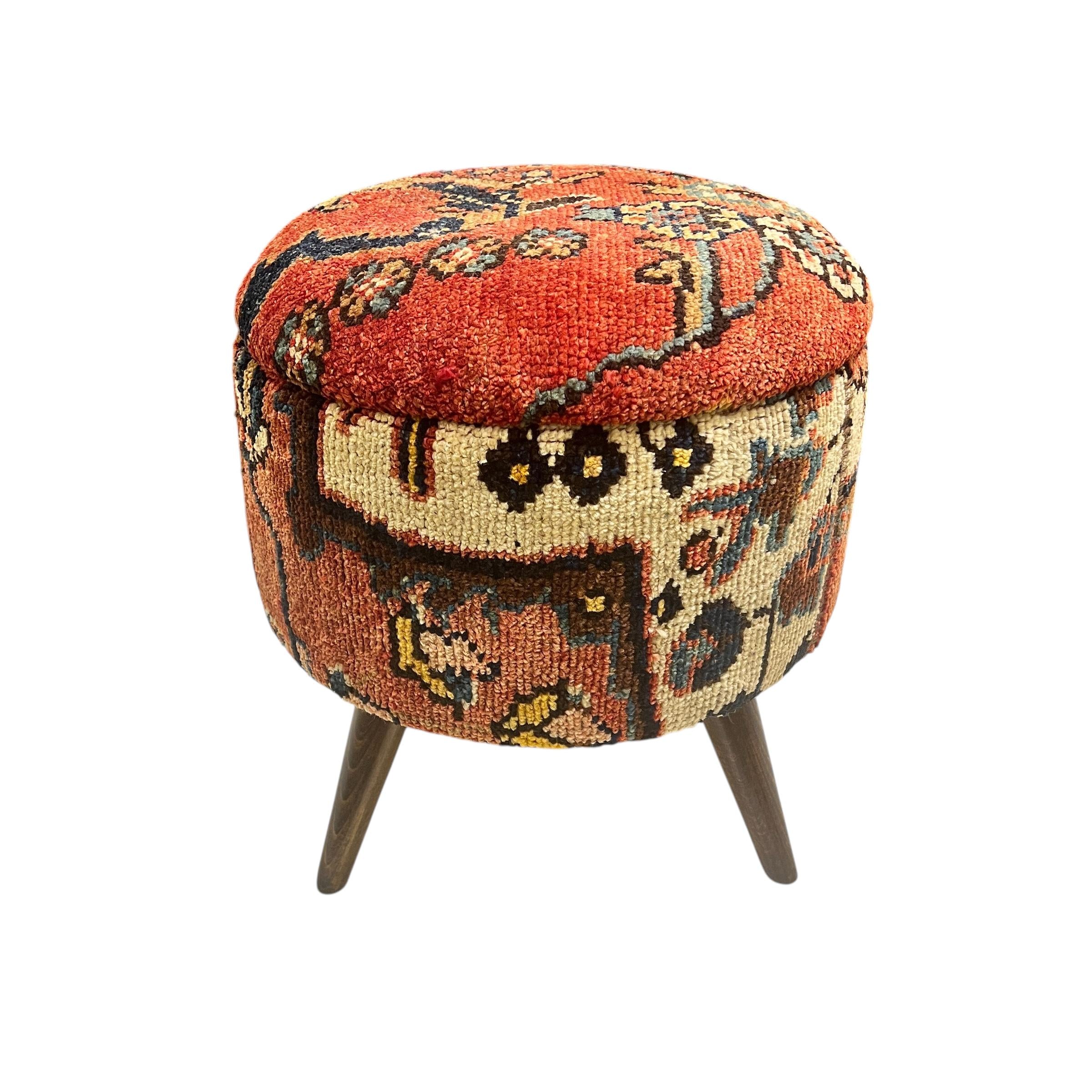 Vintage Rug Small Round Ottoman