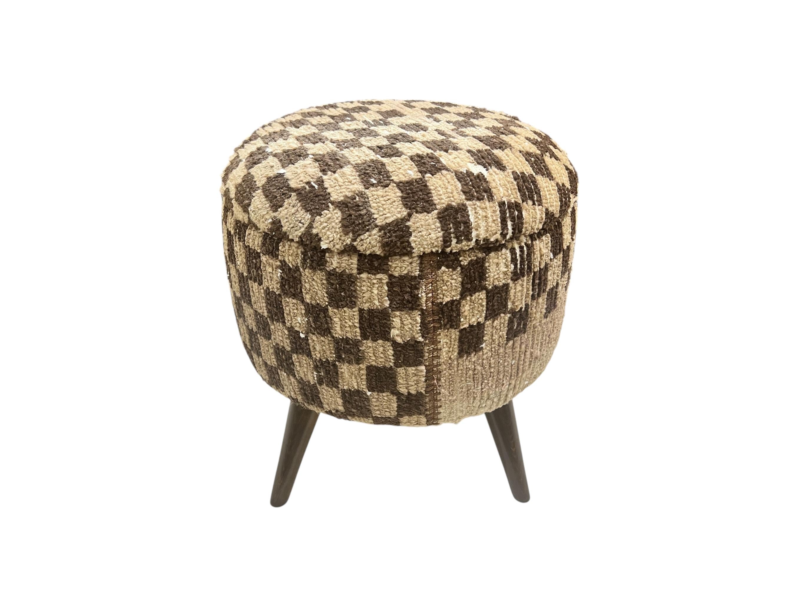 Vintage Carpet Small Round Ottoman