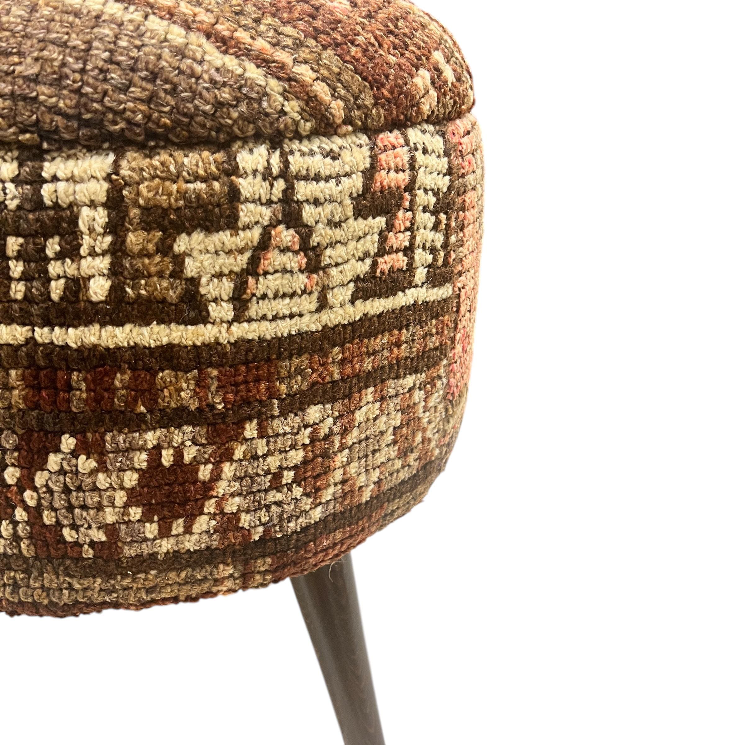 Small Vintage Carpet Round Ottoman