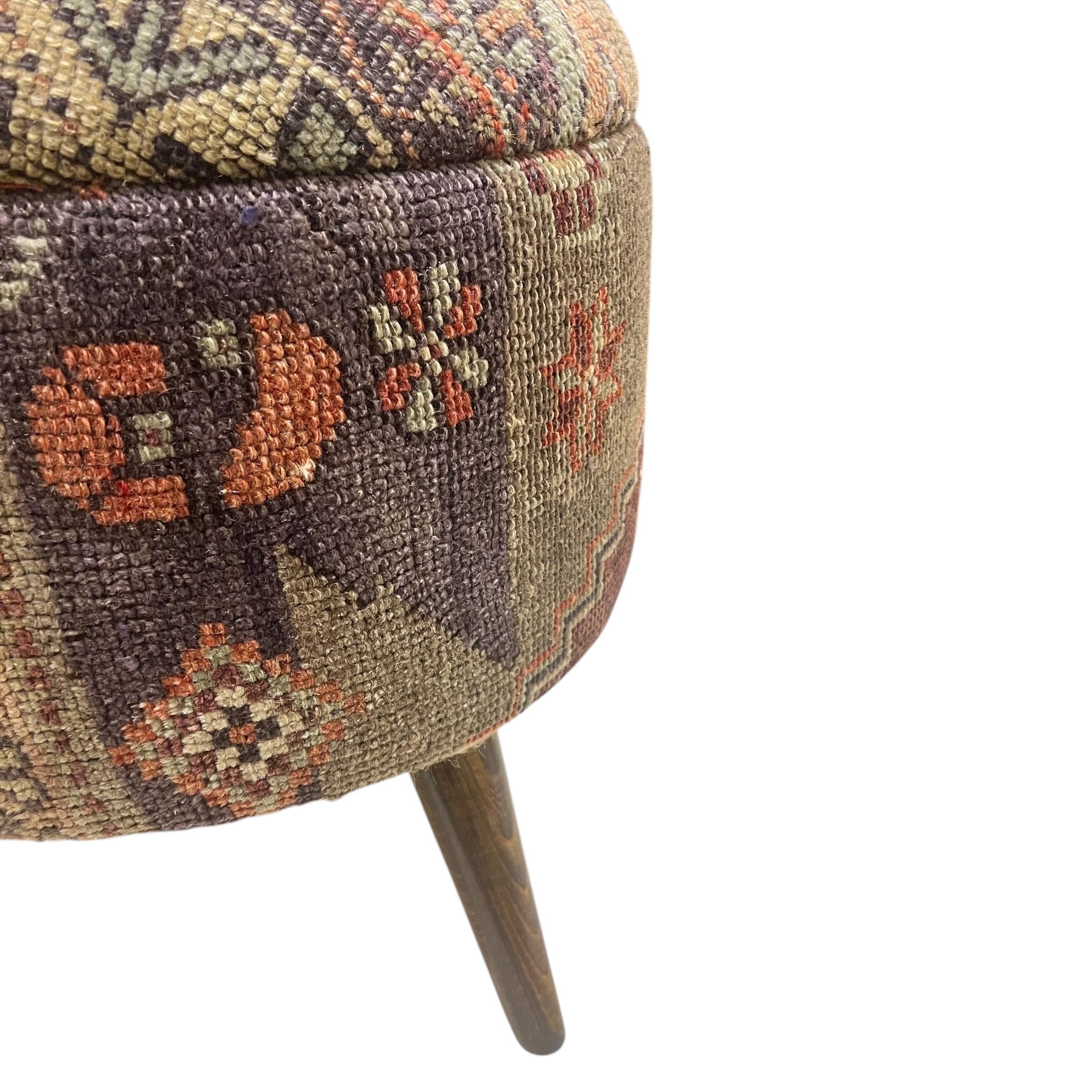 Vintage Kilim Small Round Ottoman