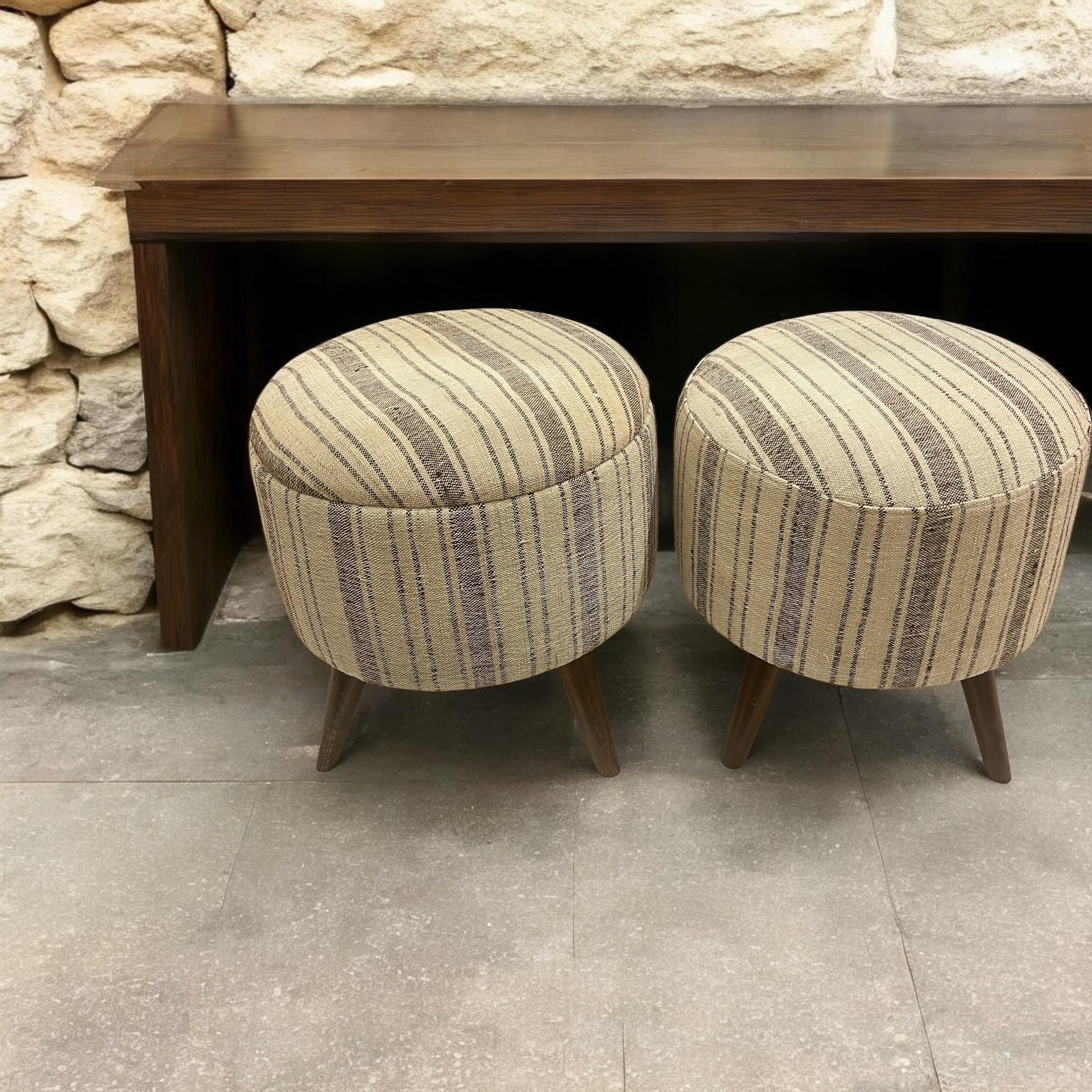 Stripe Kilim Small Ottoman