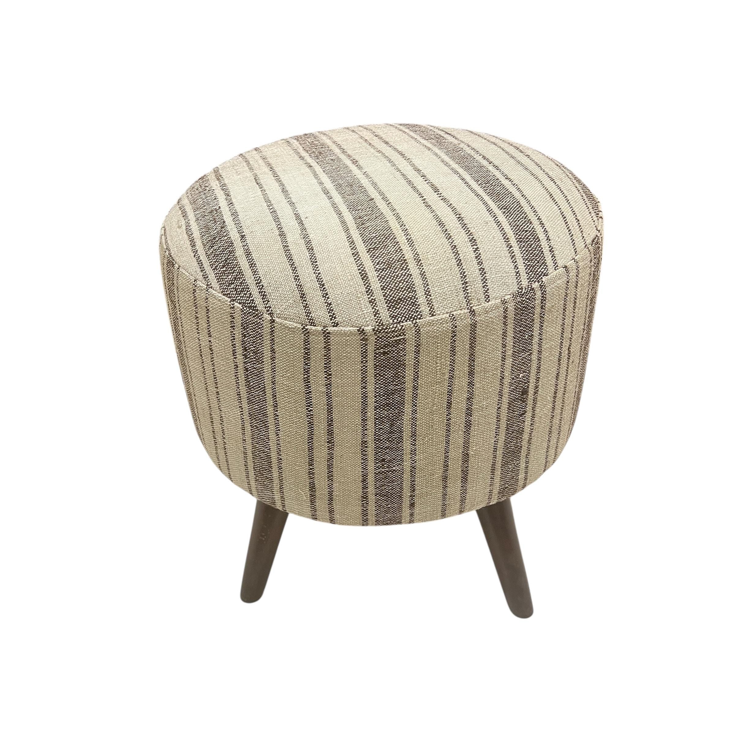 Stripe Kilim Small Round Ottoman
