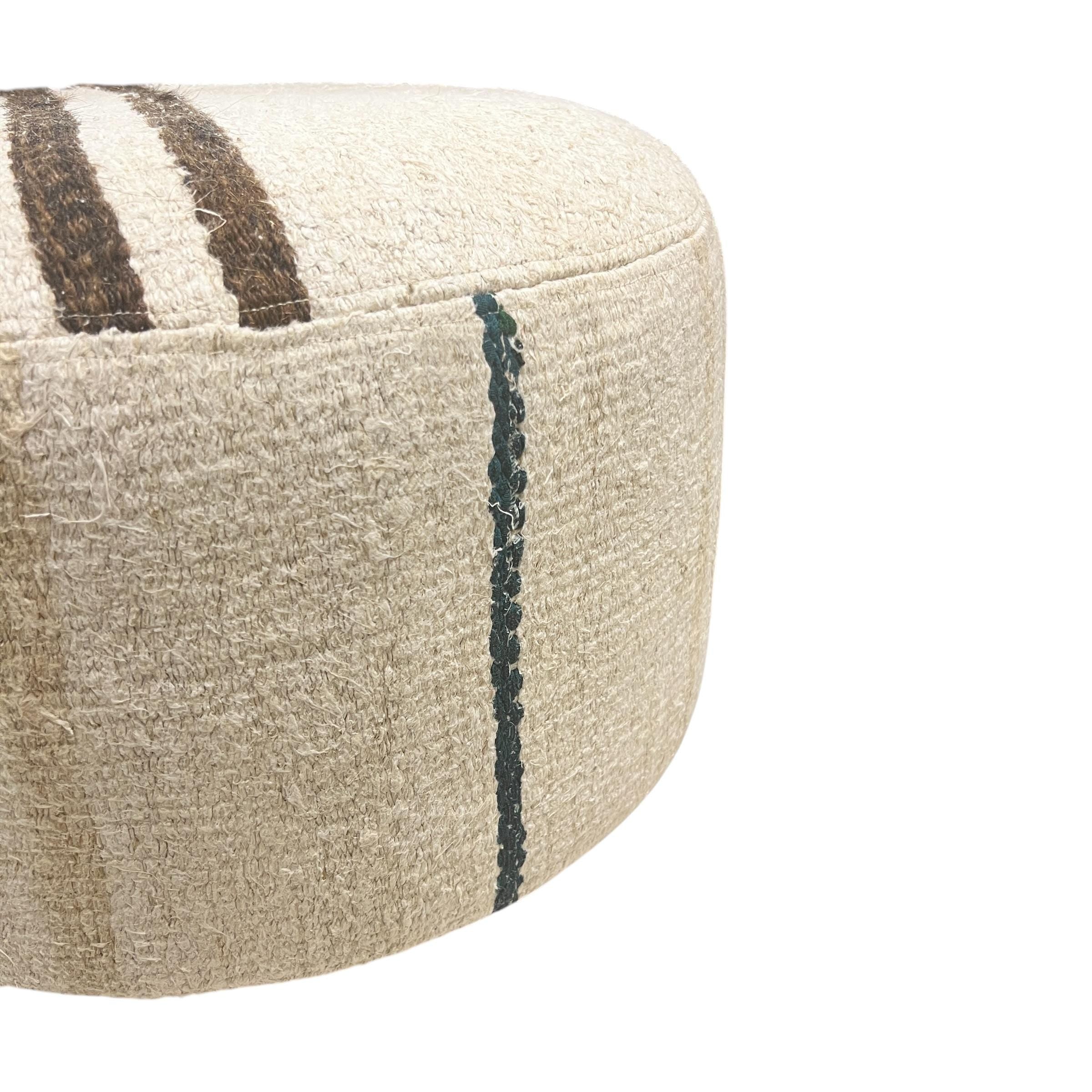 Vintage Hemp Kilim Small Round Ottoman