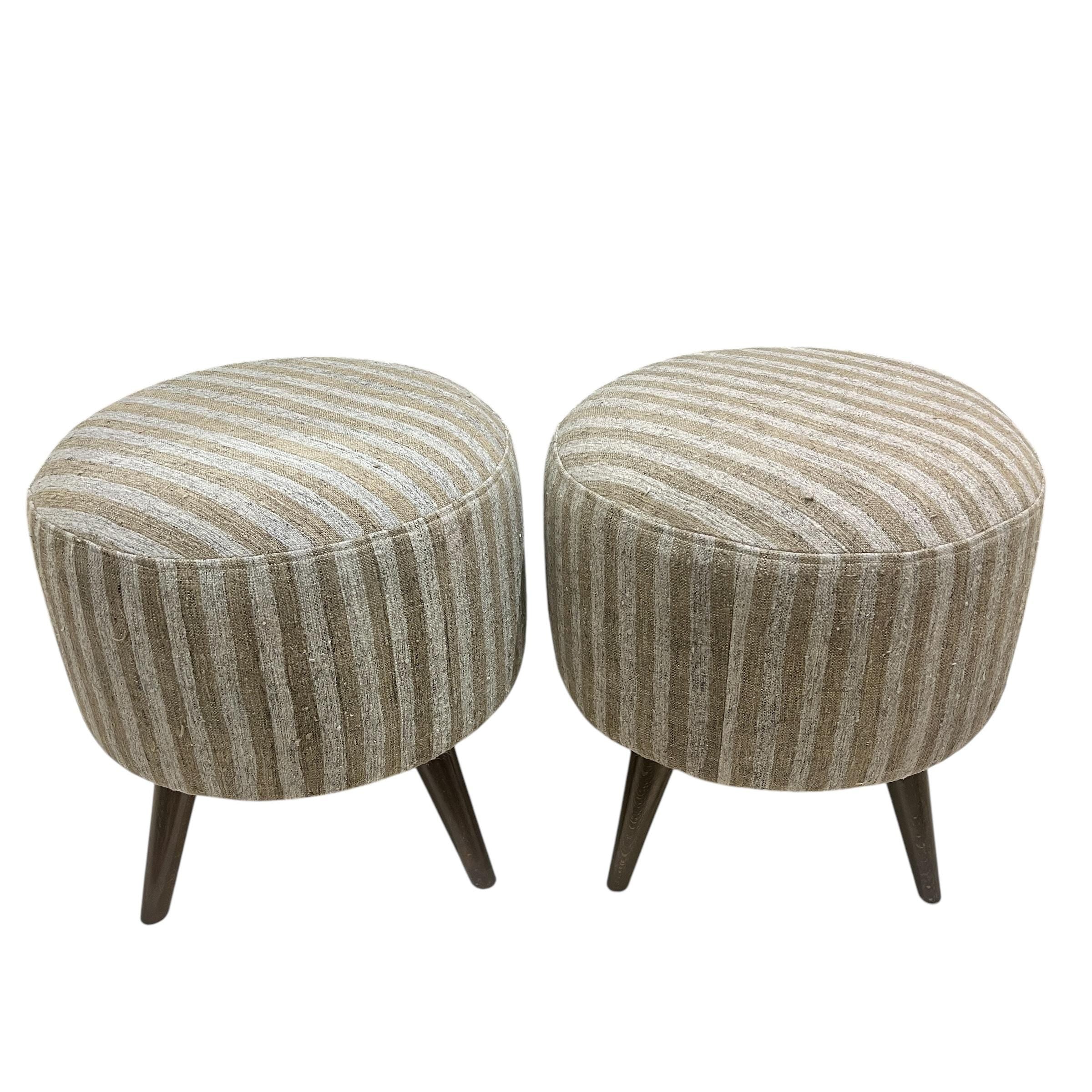 Stripe Kilim Small Round Ottoman