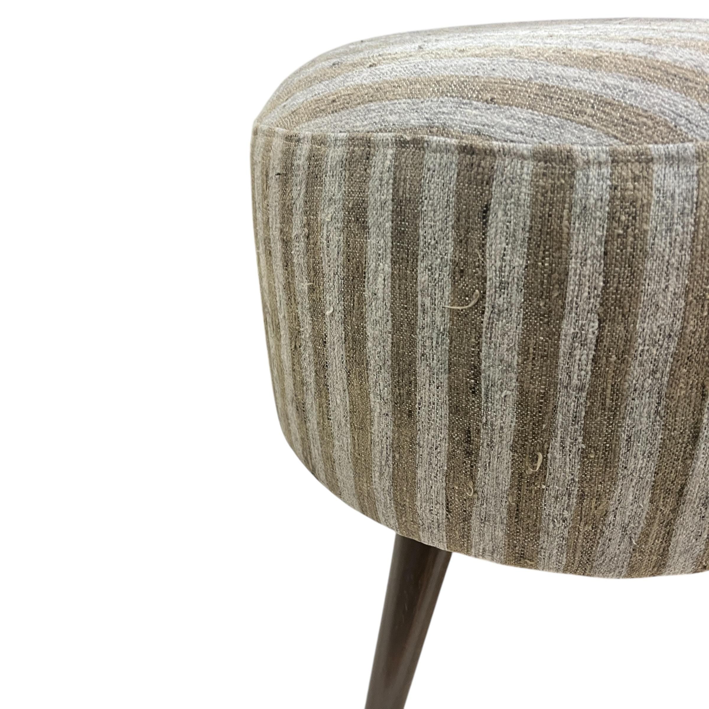 Stripe Kilim Small Round Ottoman