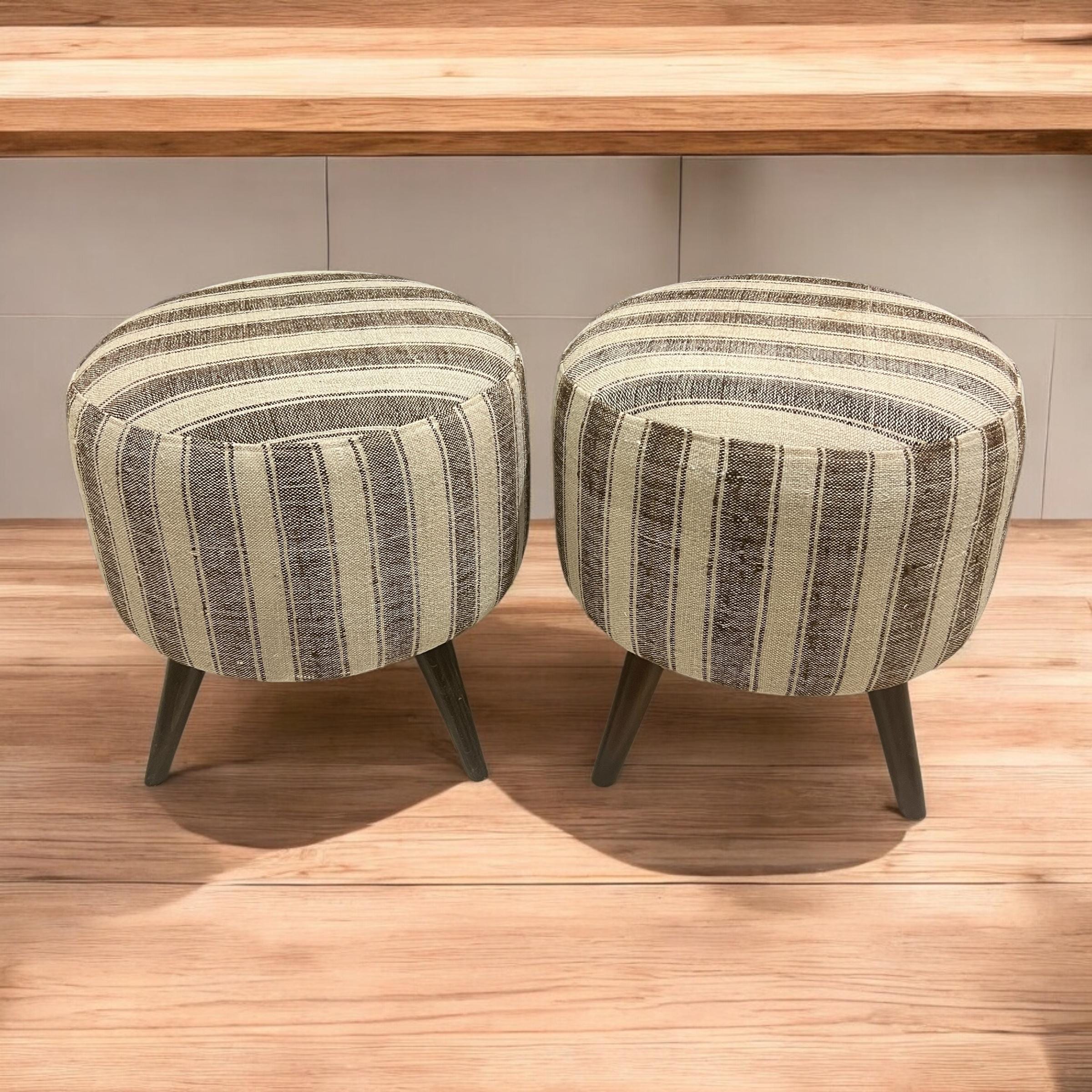 Stripe Kilim Small Round Ottoman