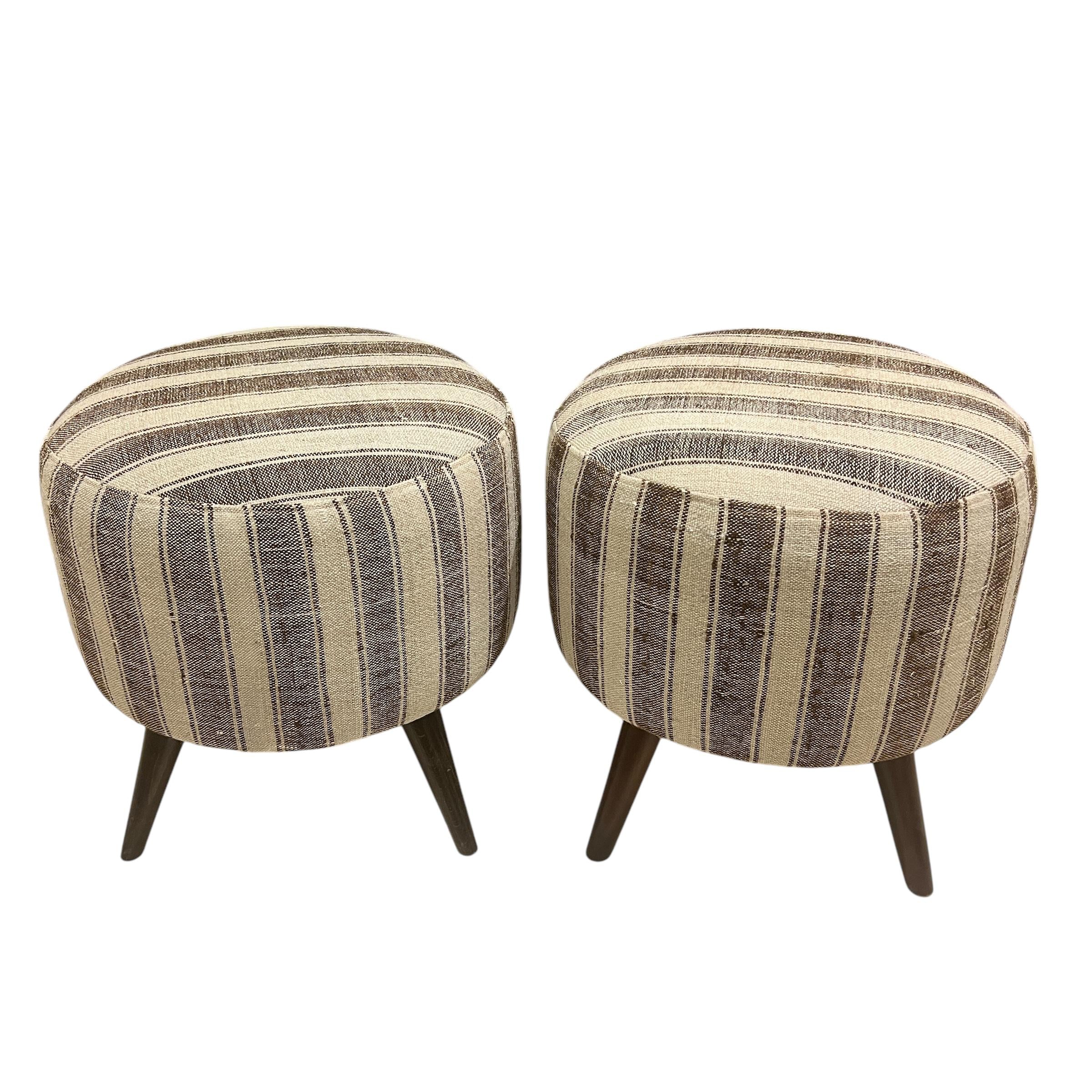 Stripe Kilim Small Round Ottoman