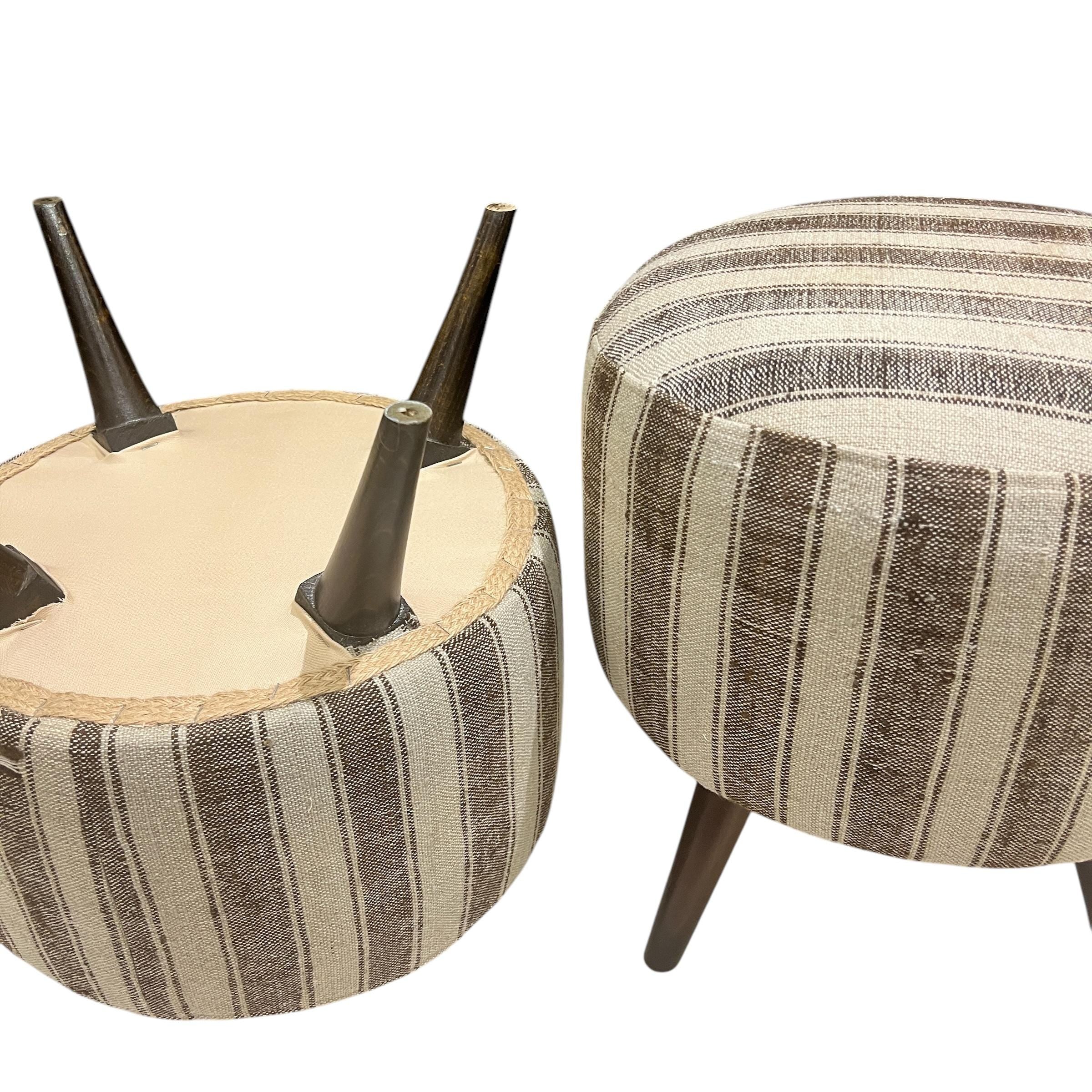 Stripe Kilim Small Round Ottoman