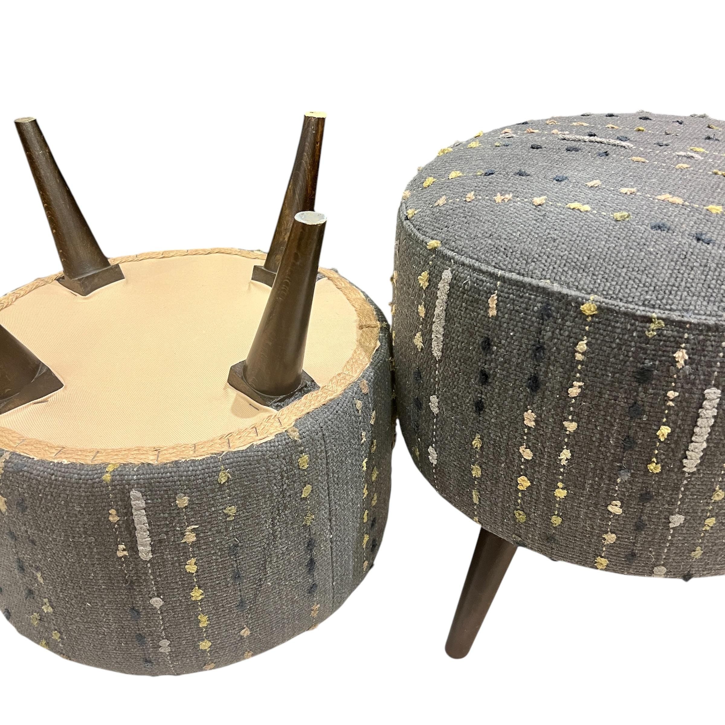 Stripe Kilim Small Round Ottoman