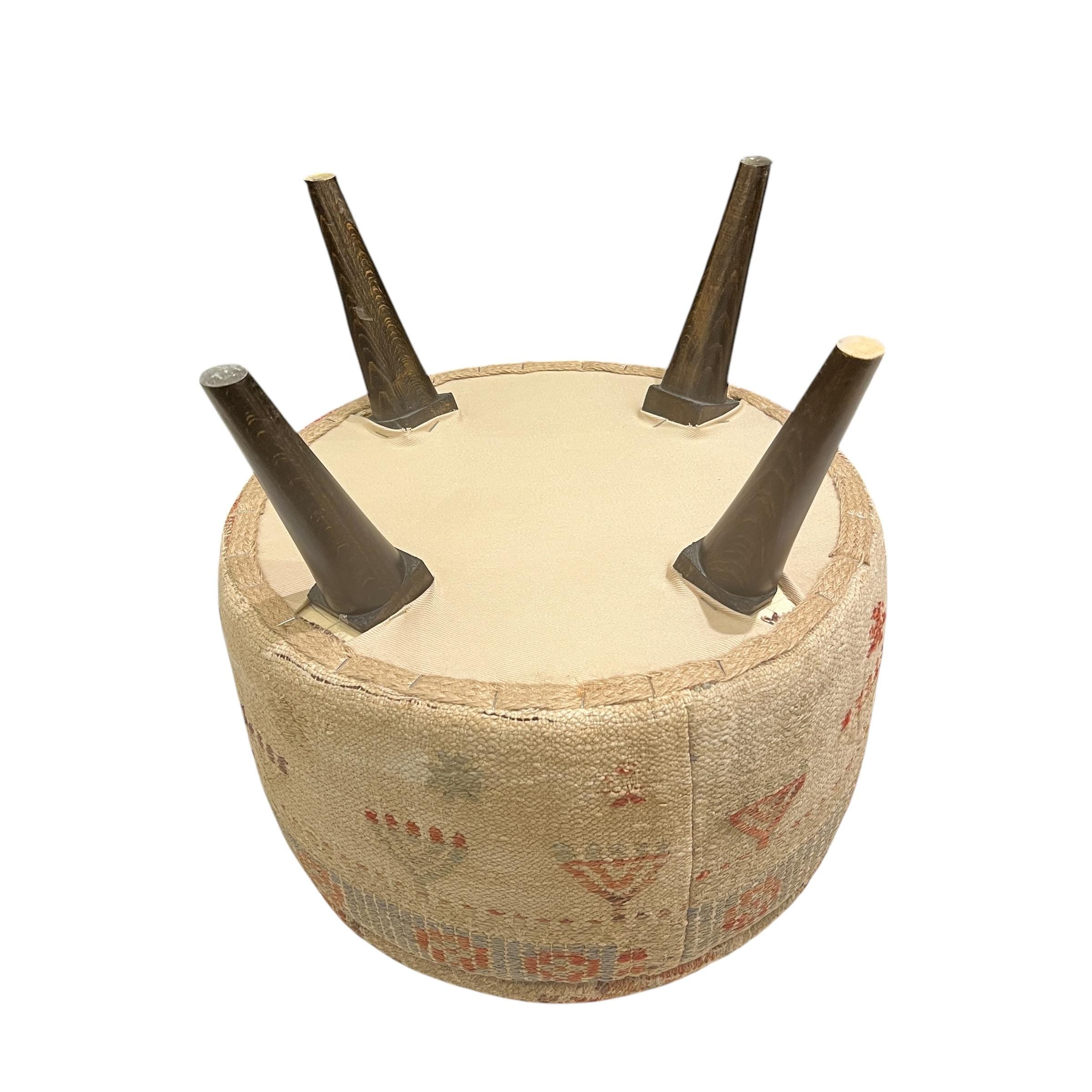 Vintage Kilim Small Round Ottoman