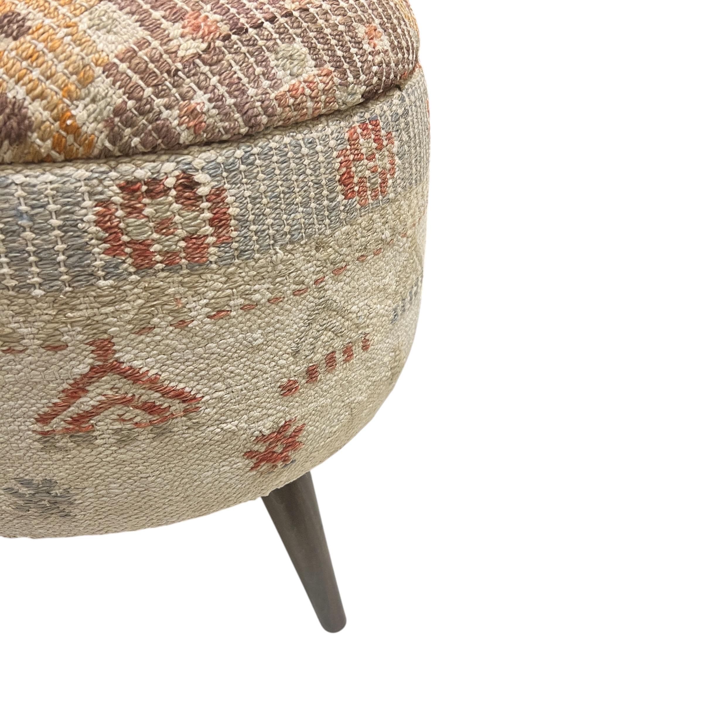 Vintage Kilim Small Round Ottoman