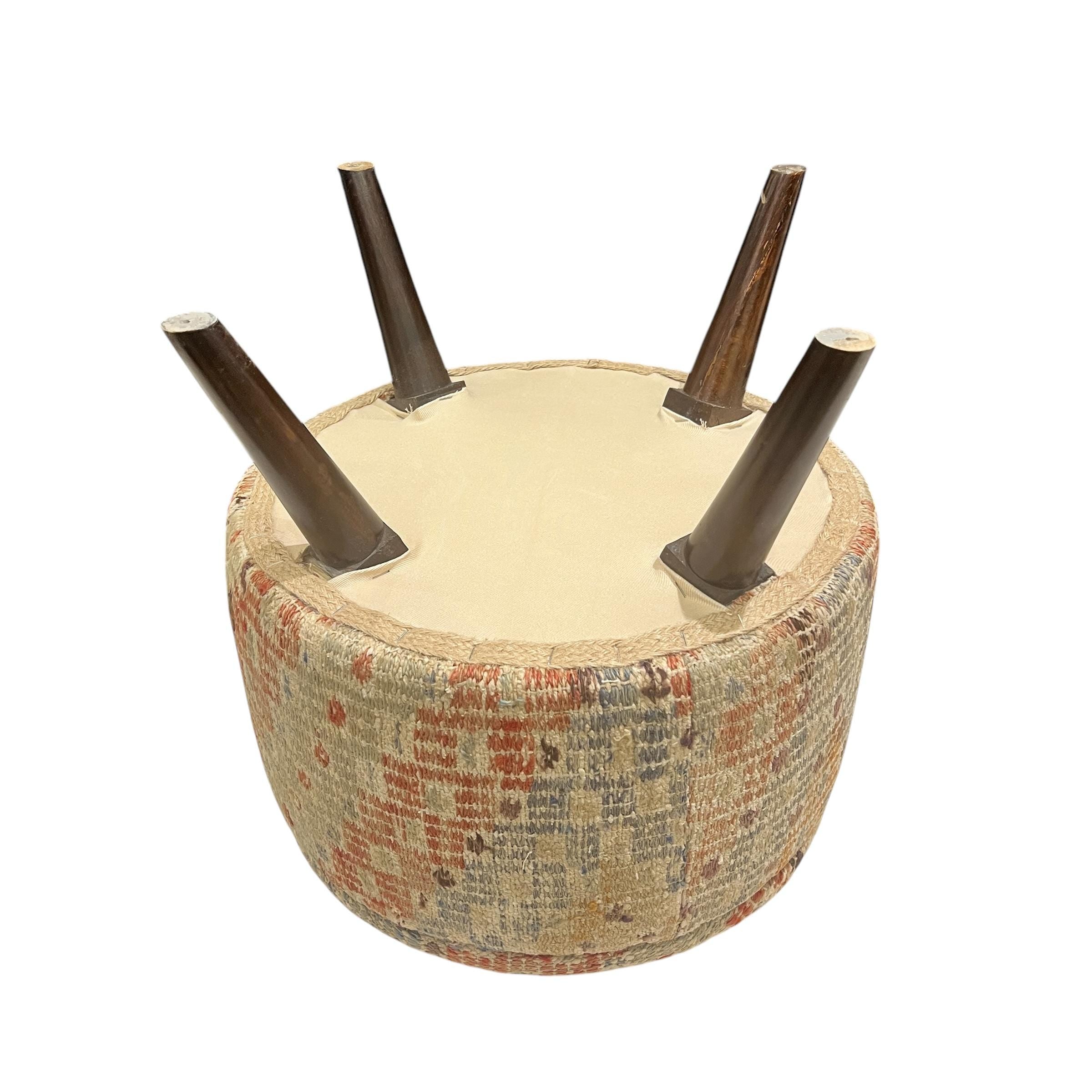 Vintage Kilim Round Ottoman