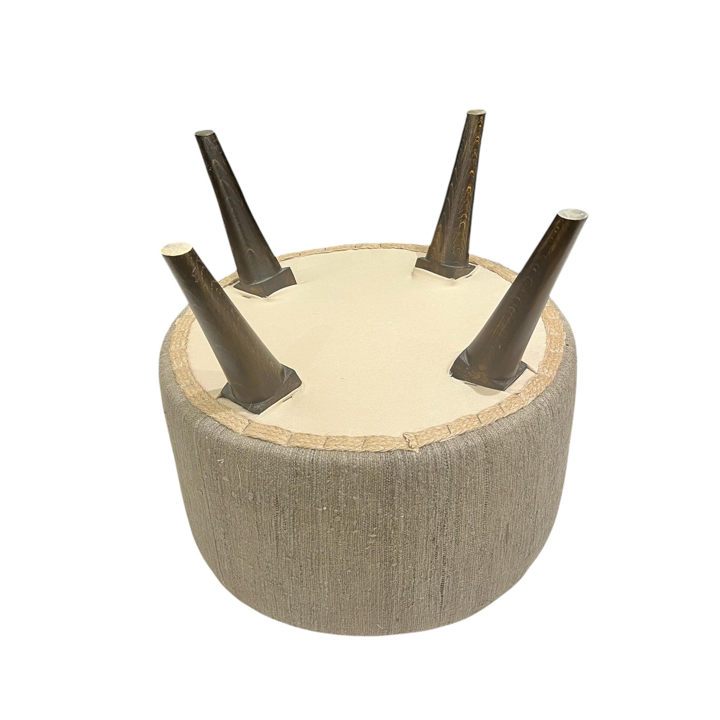 Vintage Kilim Small Round Ottoman