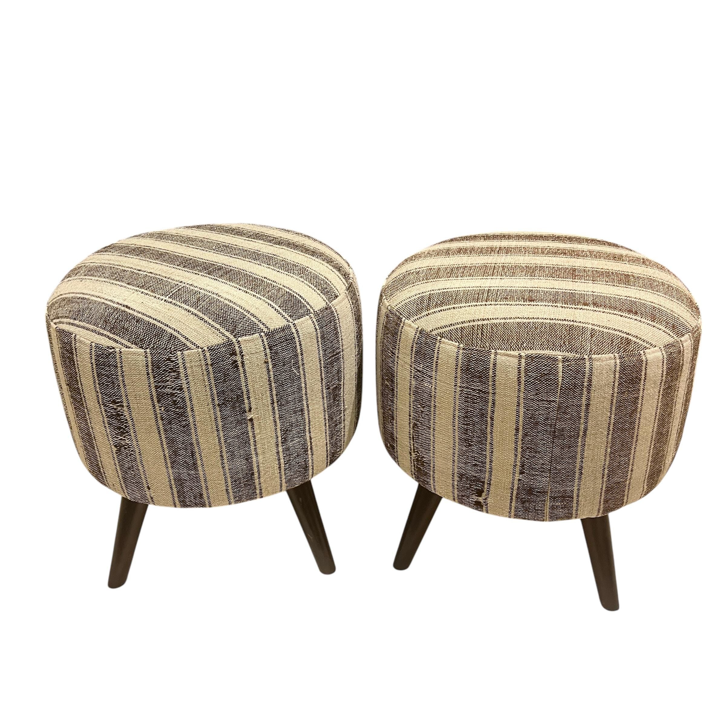 Stripe Kilim Small Round Ottoman