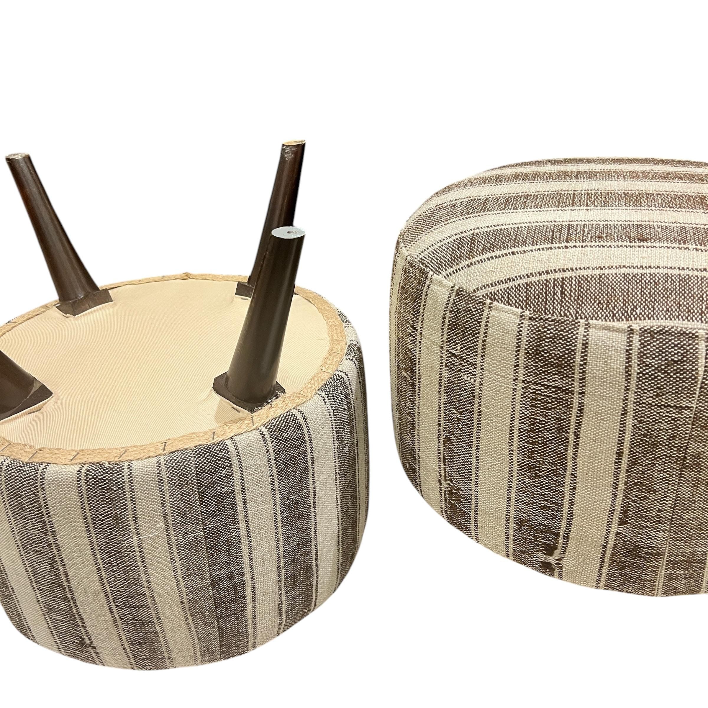Stripe Kilim Small Round Ottoman