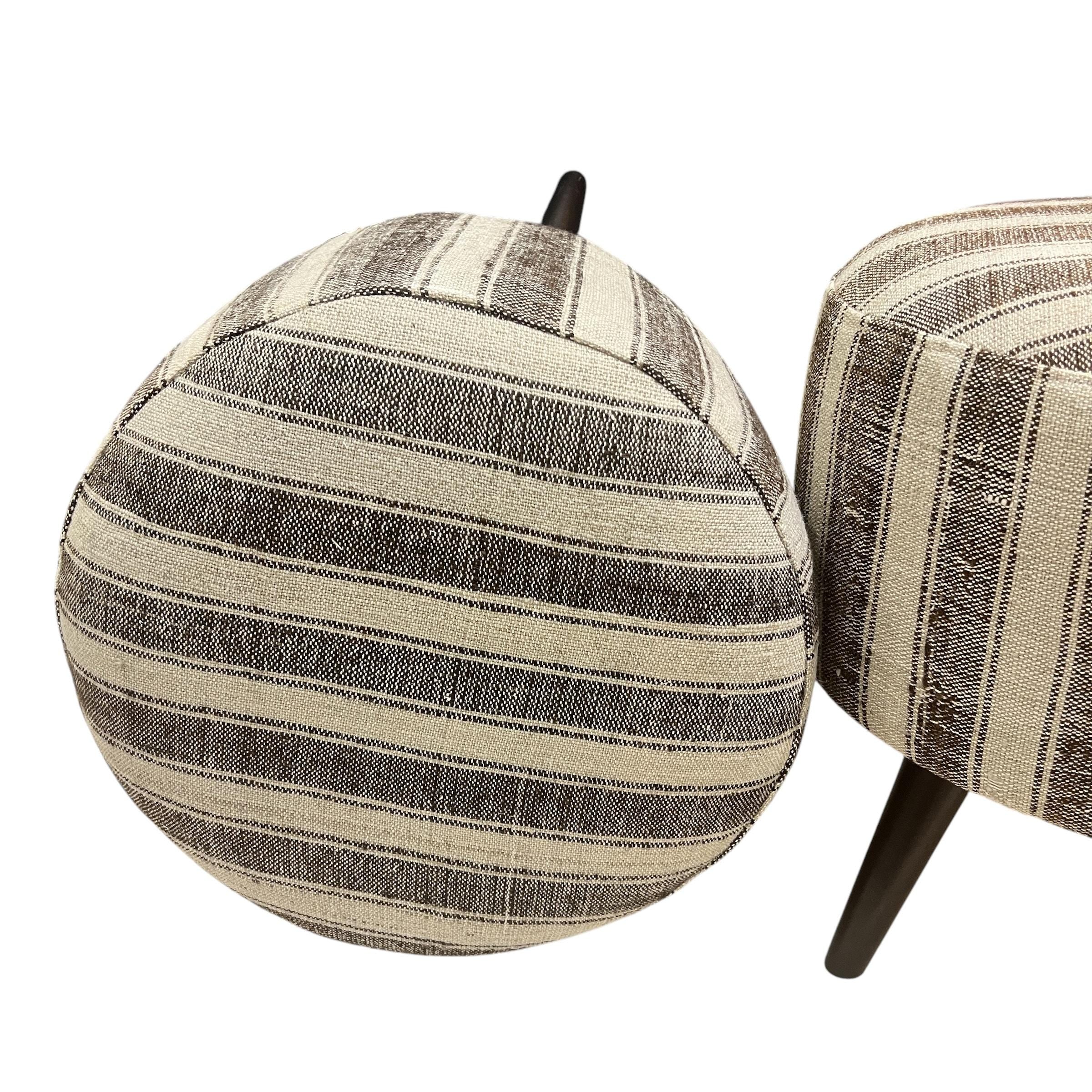 Stripe Kilim Small Round Ottoman