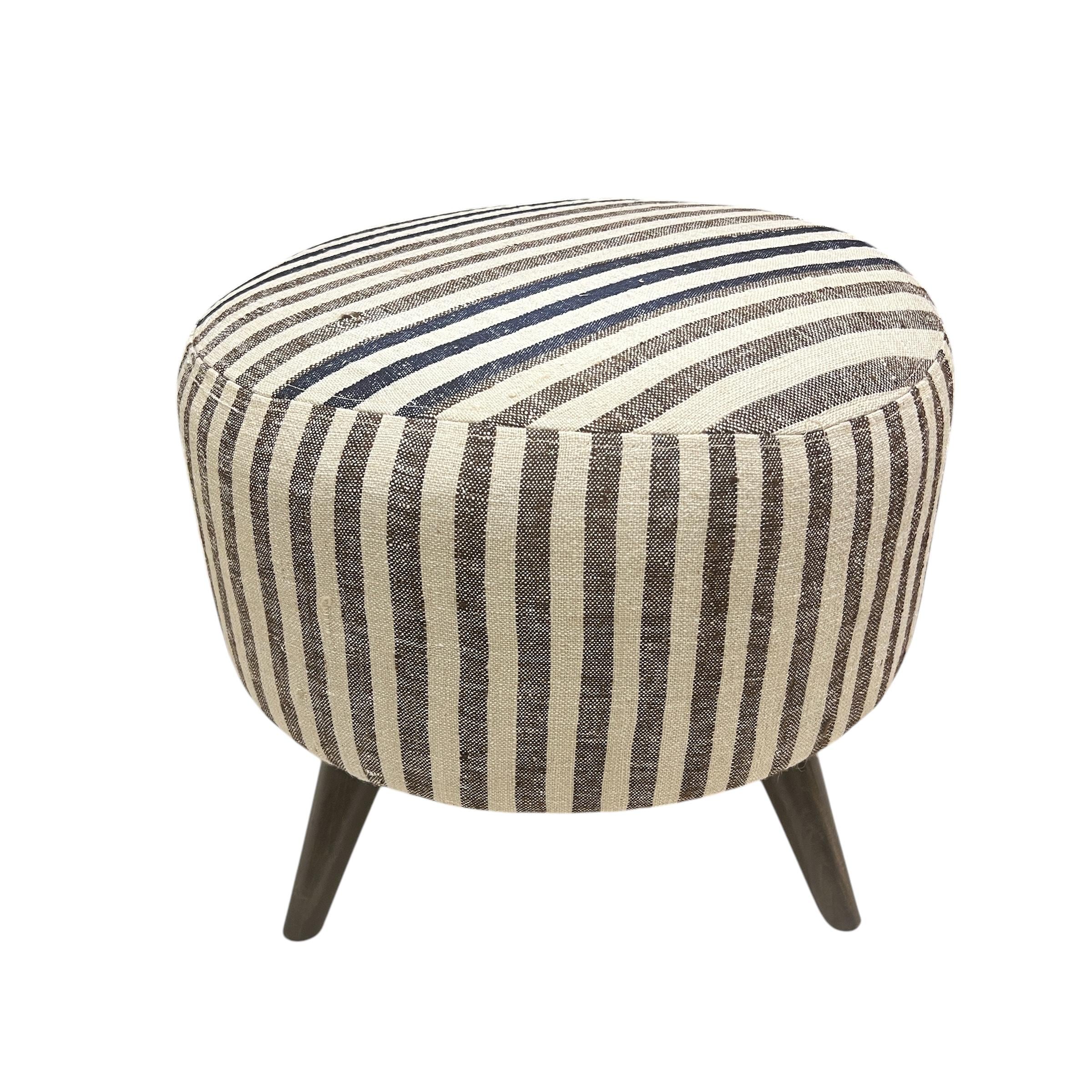 Stripe Kilim Medium Round Ottoman