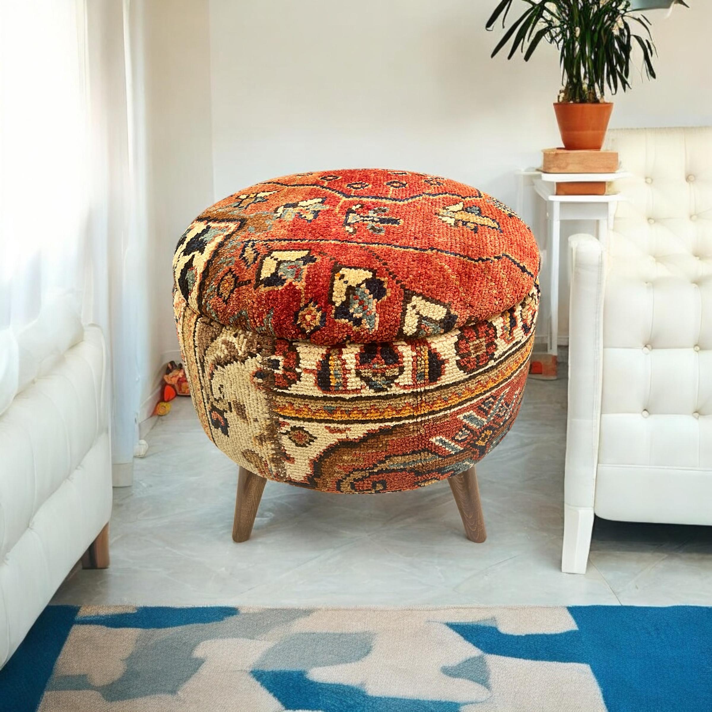Vintage Carpet Medium Round Ottoman