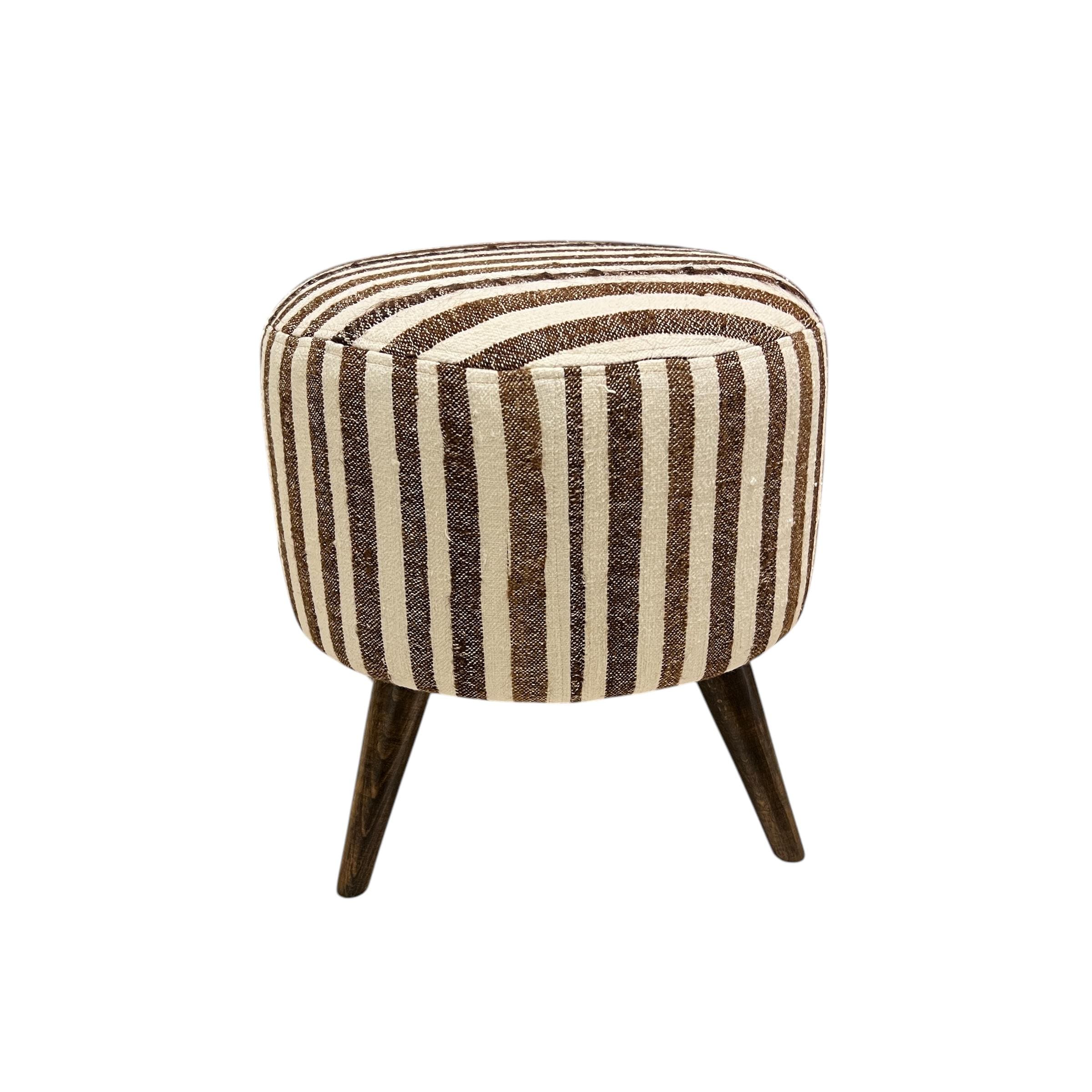 Vintage Stripe Kilim Small Round Ottoman