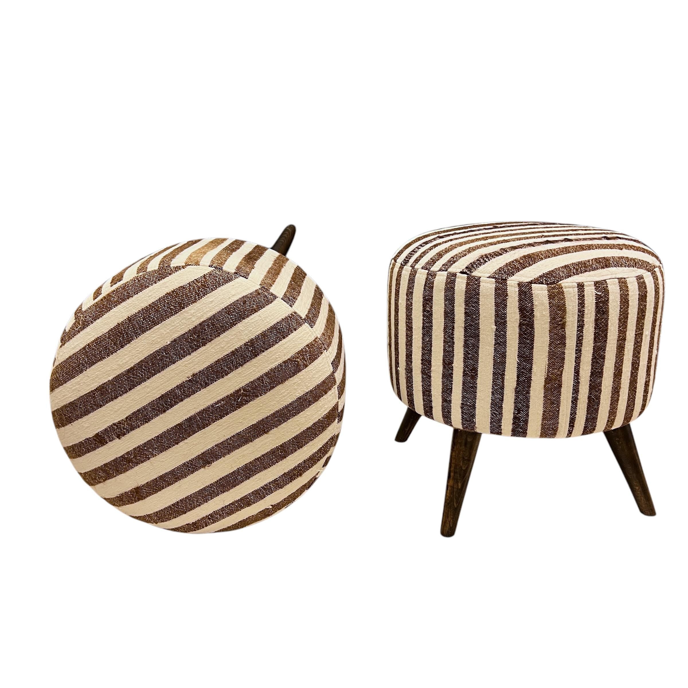 Vintage Stripe Kilim Small Round Ottoman