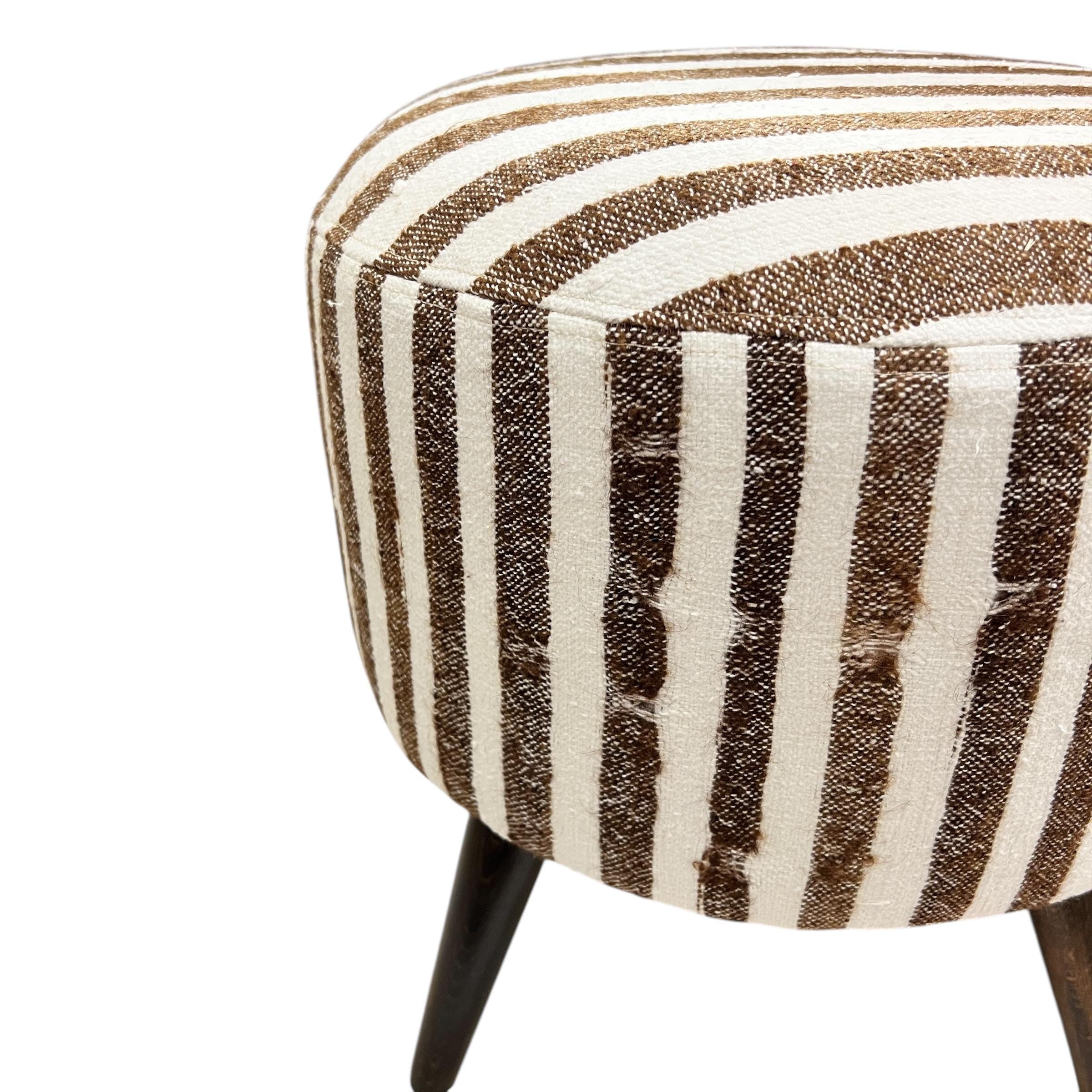 Vintage Stripe Kilim Small Round Ottoman