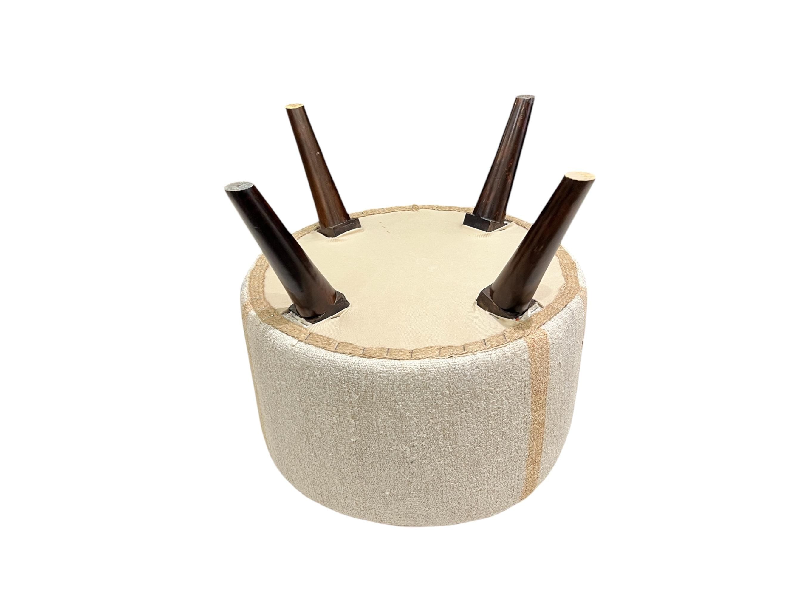 Vintage Hemp Kilim Small Round Ottoman