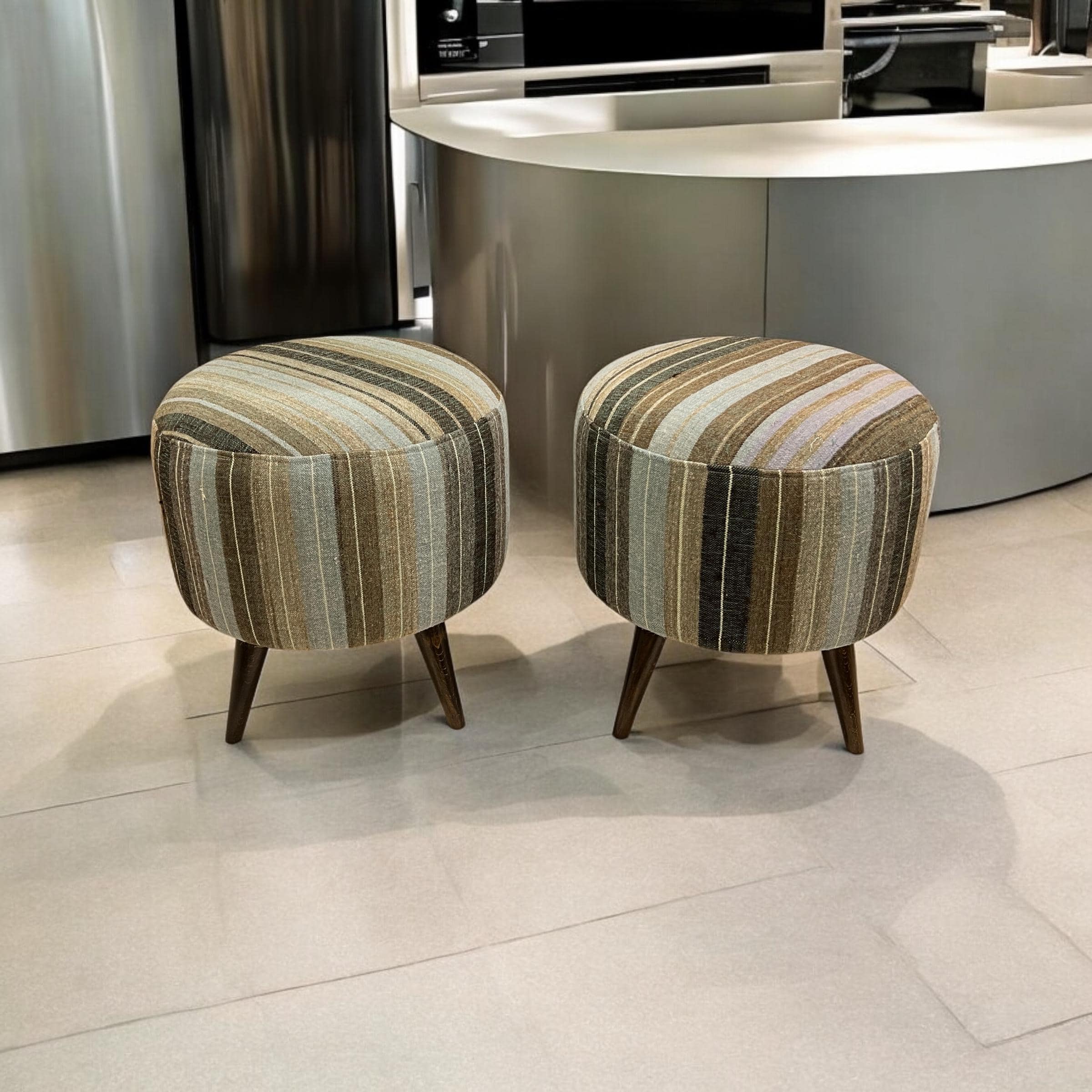 Vintage Stripe Kilim Round Ottoman