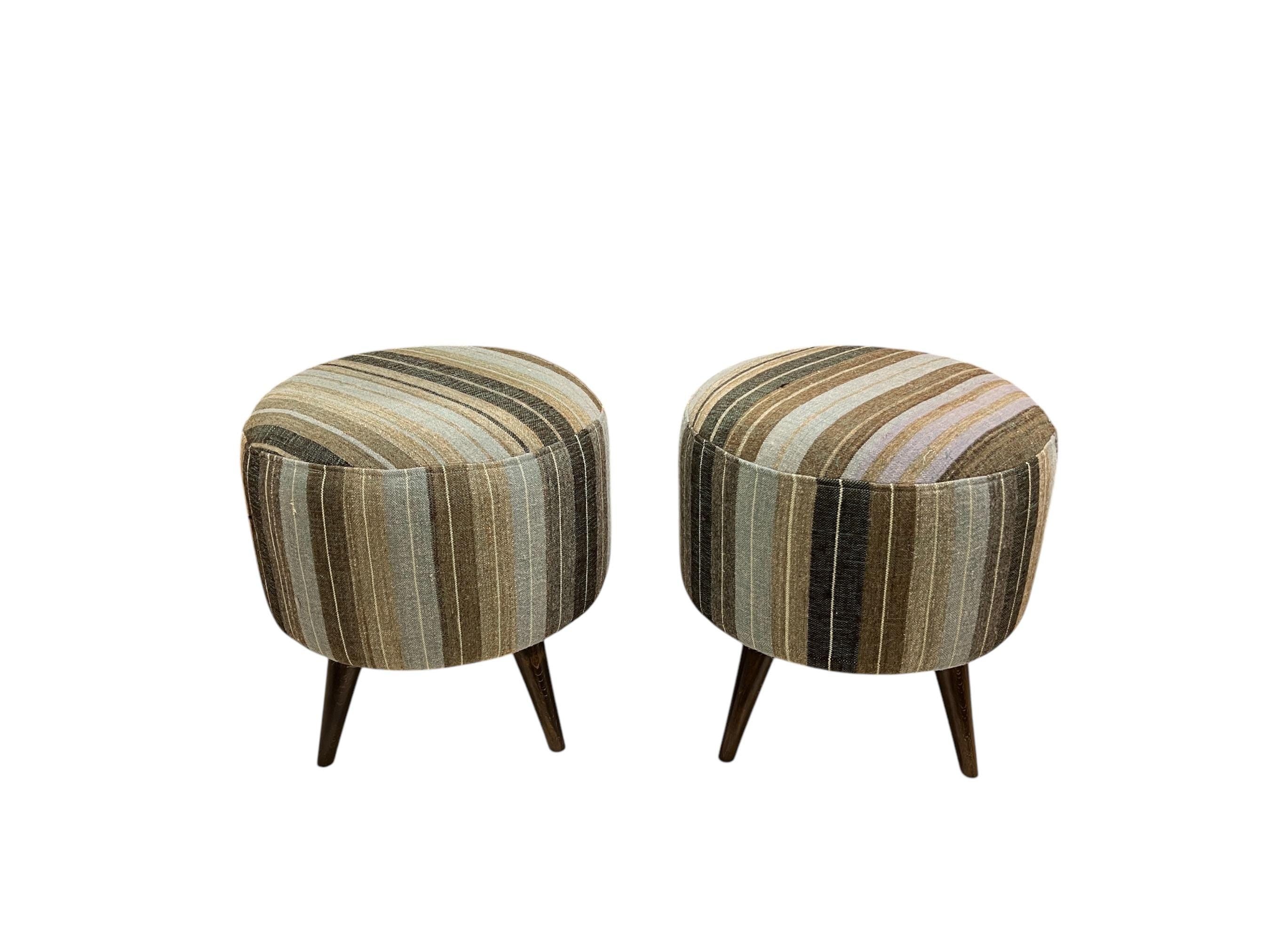 Vintage Stripe Kilim Round Ottoman